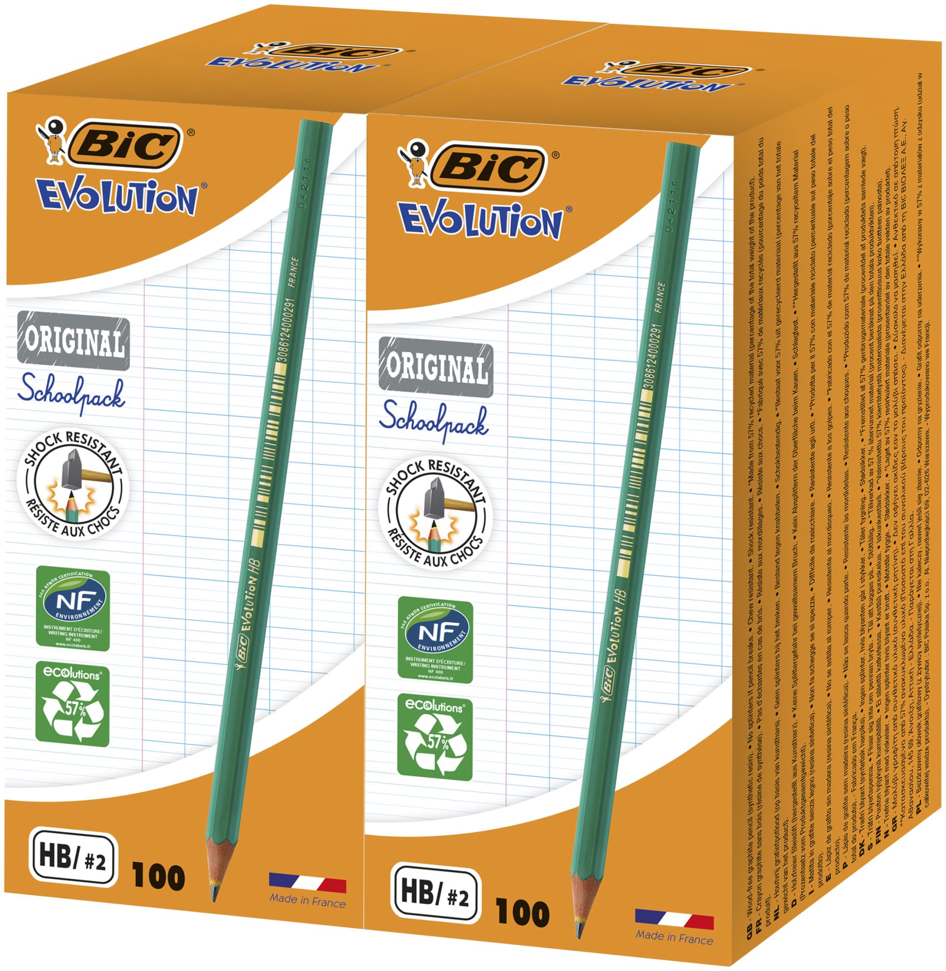 BIC Evolution Original Graphite Pencils - HB Lead, Pre-Sharpened, Woodless Synthetic Resin, 200 Count