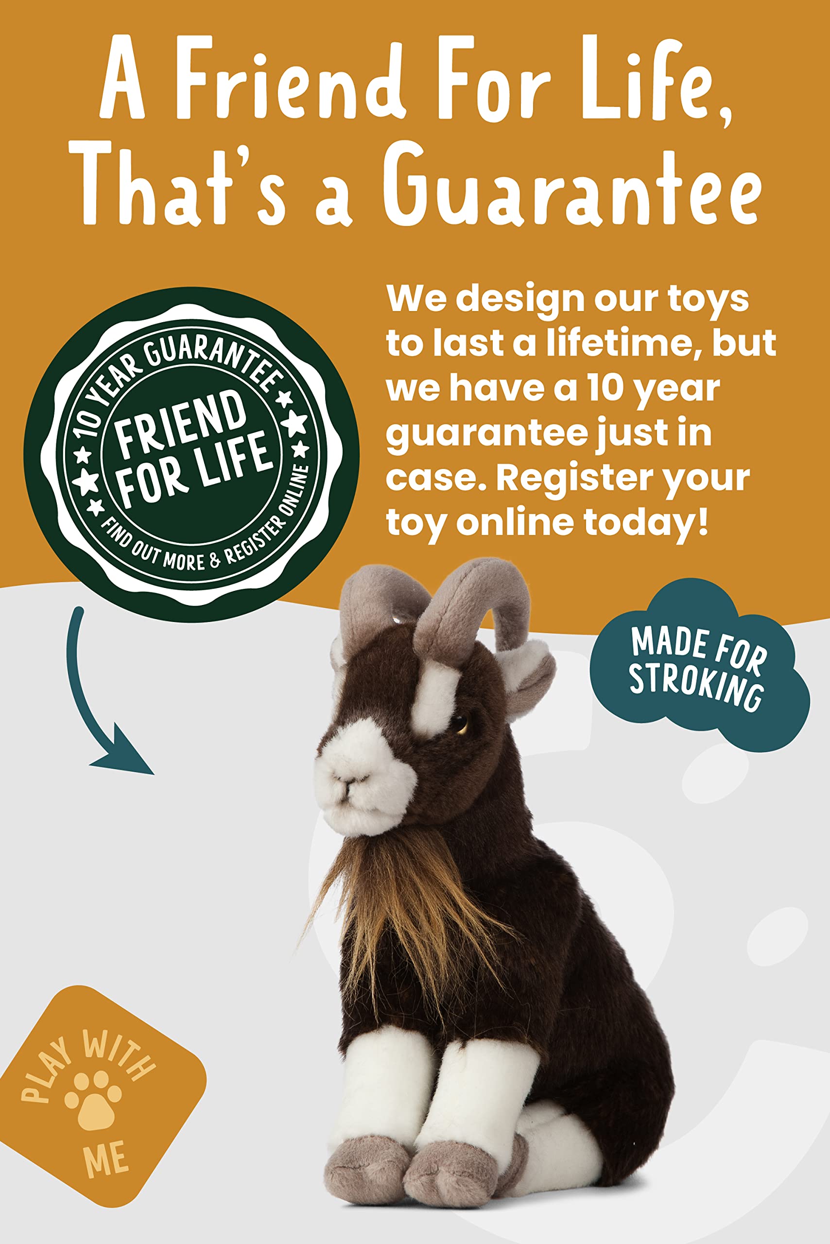 Living Nature Brown Billy Goat Realistic Farm Animal Soft Toy Plush | Eco Friendly | 0m+ 6