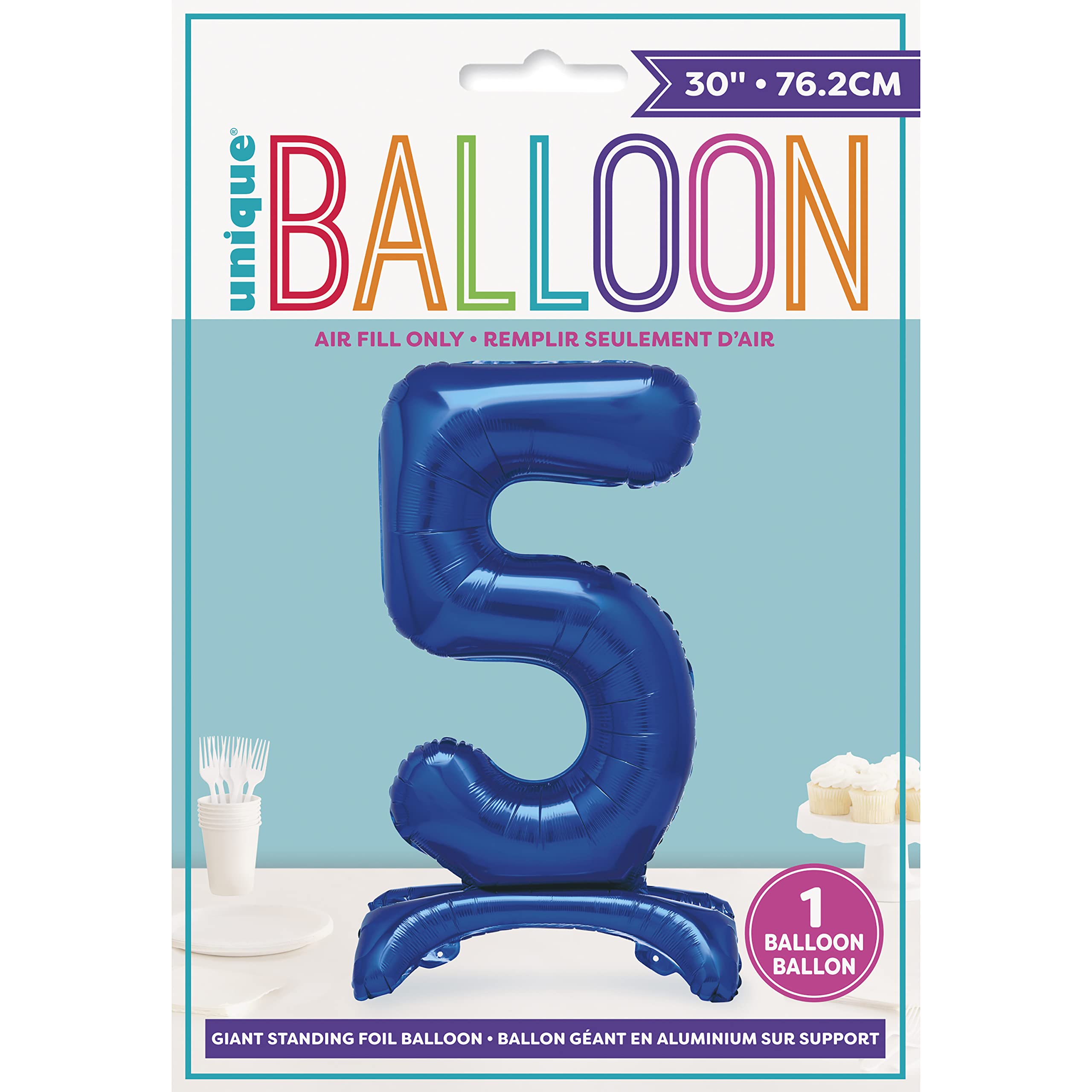 Unique Blue Standing Number 5 Foil Balloon 30" - Giant Air-Fill Birthday Decoration 2