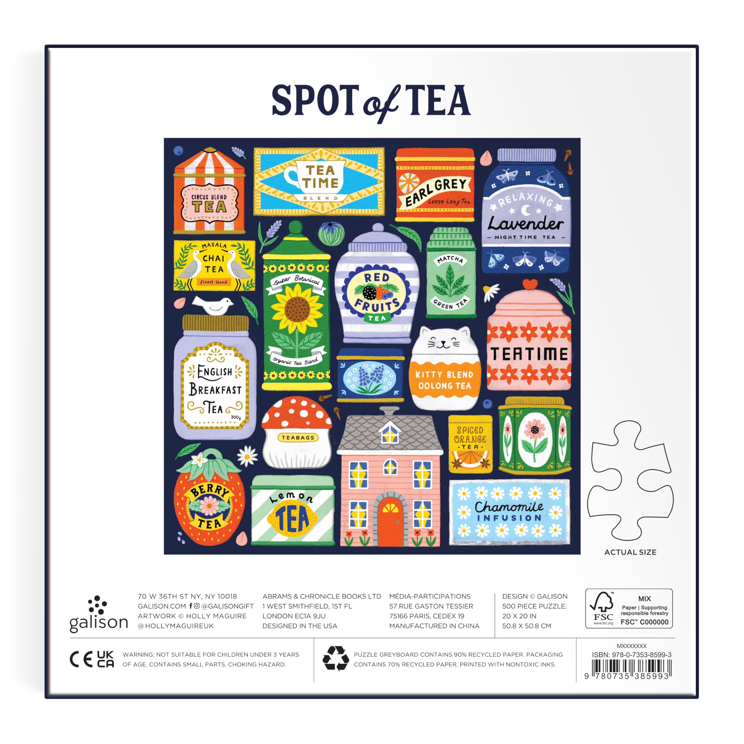 Galison Spot Of Tea Jigsaw Puzzle - 500 Pieces | Bright Artwork | Ages 12+ | 27" x 20" 3
