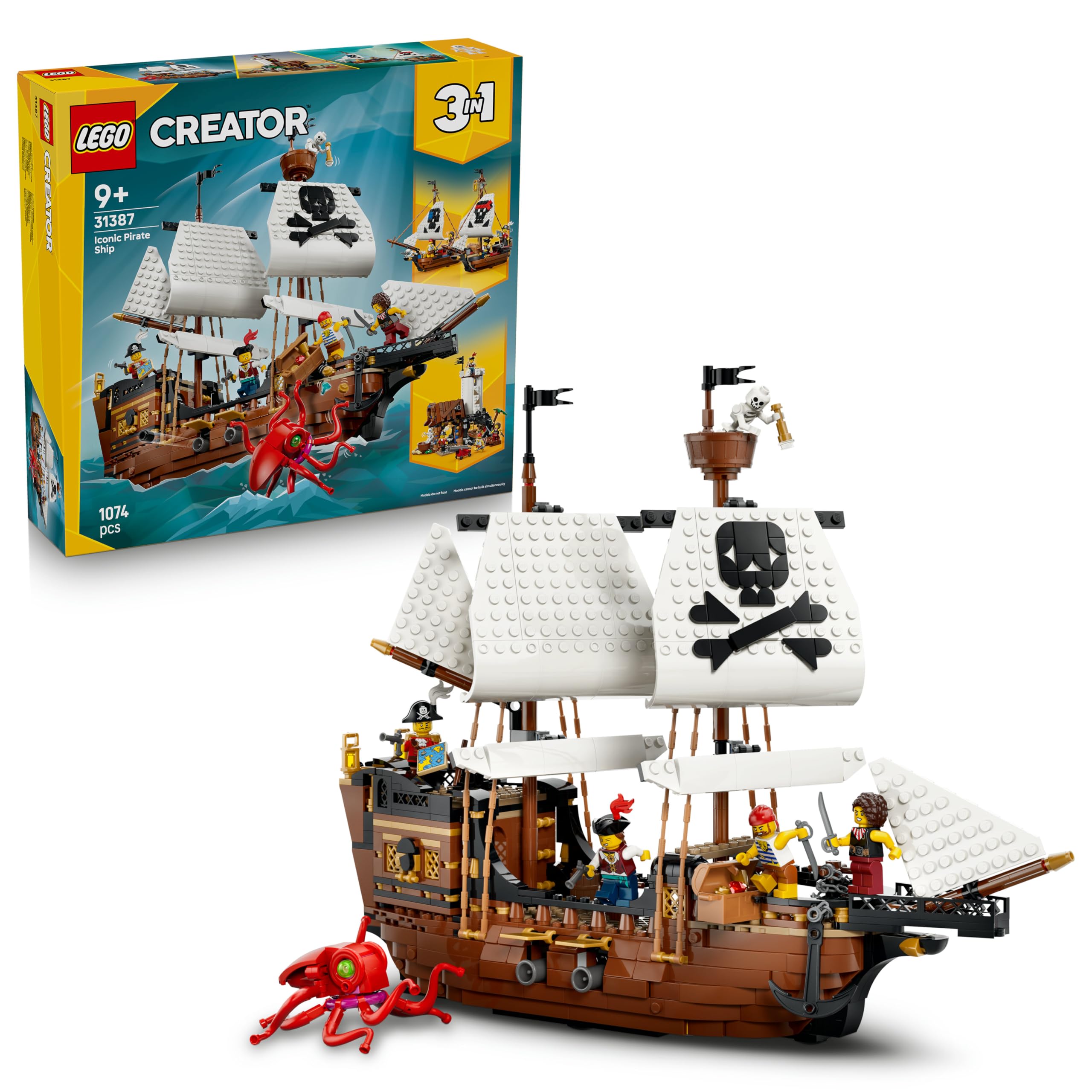 LEGO Creator 3 in 1 Iconic Pirate Ship Toy - 3 Models in 1, Ages 9+