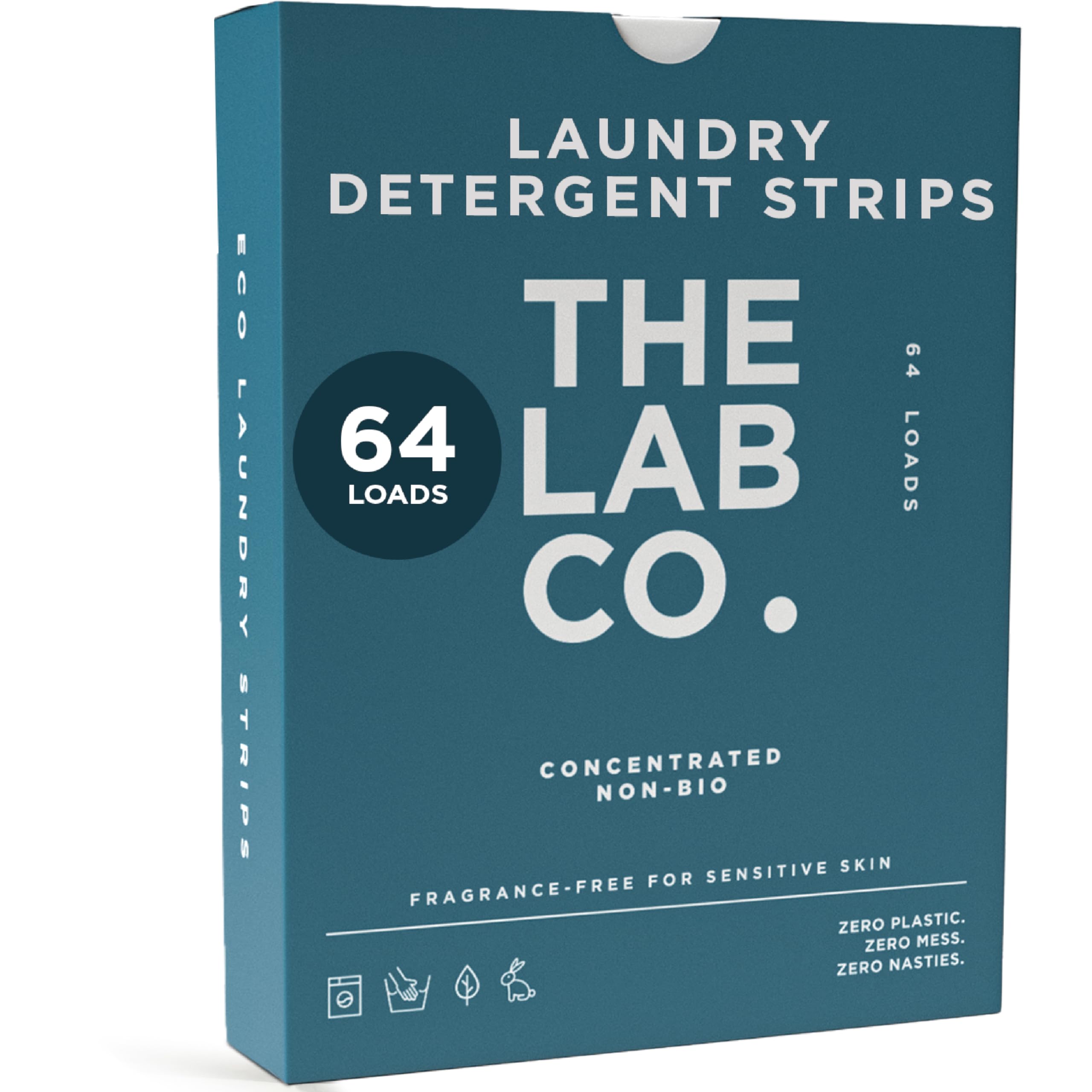 The Lab Co. Laundry Detergent Strips | Eco Ultra-Concentrate | Fragrance Free | 64 Count