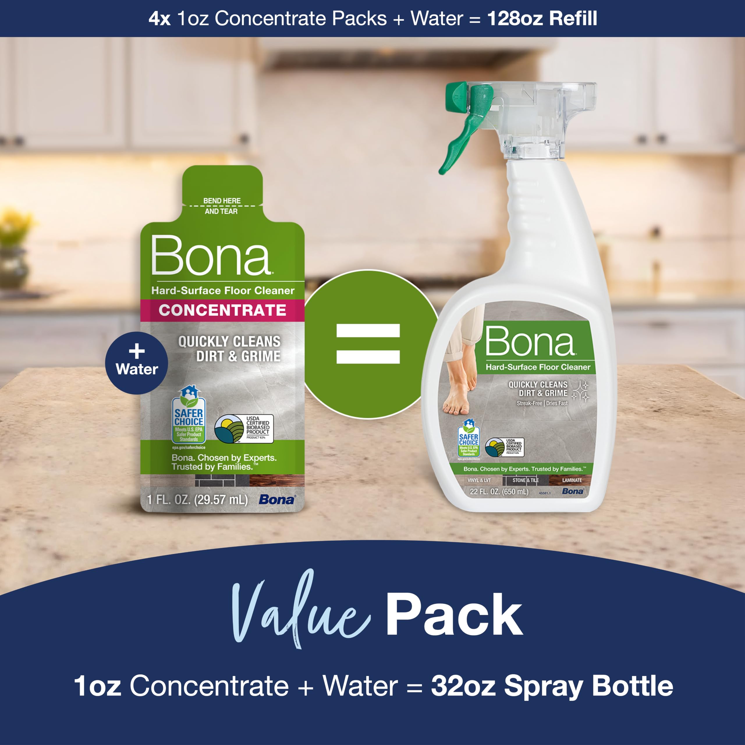 Bona Hard-Surface Floor Cleaner Concentrate - Streak Free | 4 x 60ml Pouches 9