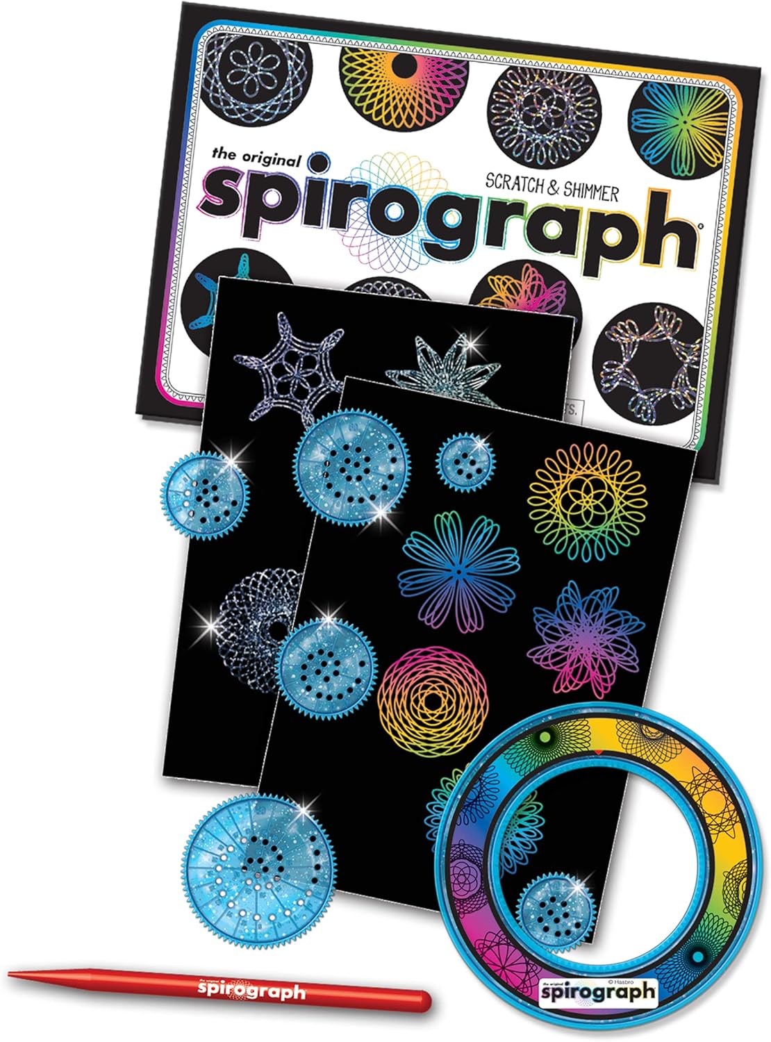 Spirograph Scratch & Shimmer - Glitter Precision Wheels & Rainbow Scratch Art Set 3