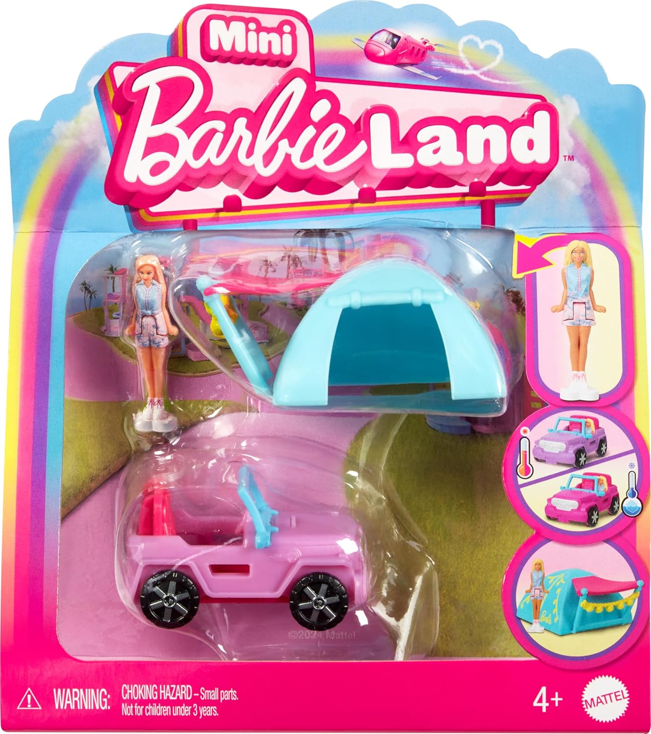 Barbie Mini BarbieLand Doll & Toy Vehicle Set - Color-Changing Jeep Playset for Kids 1