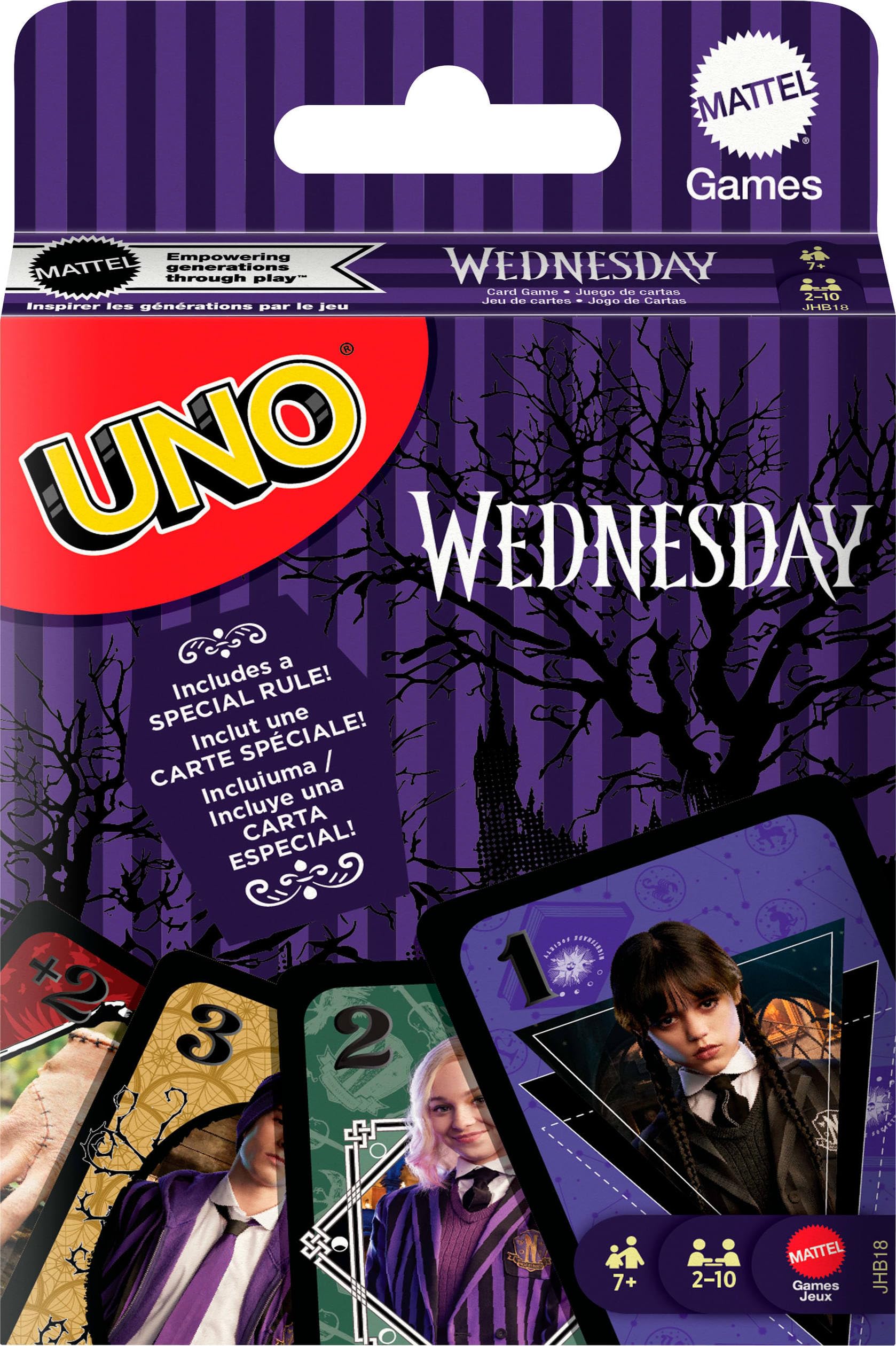 Juegos Mattel UNO Wednesday Card Game - Multicolor, 112 Cards, Ages 7+