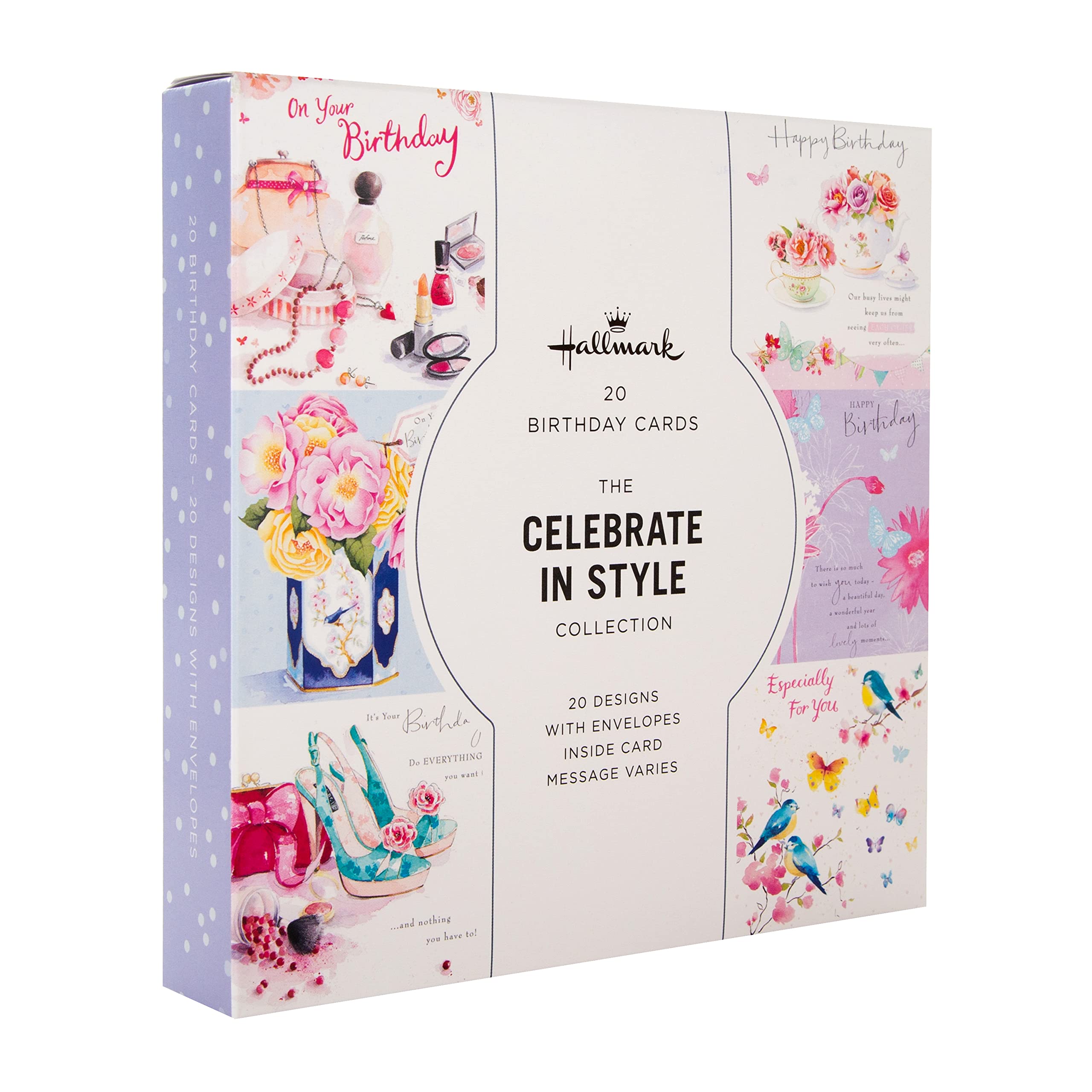 Hallmark Birthday Cards Multipack - 20 Cards in 20 Floral Designs | 16cm x 16cm