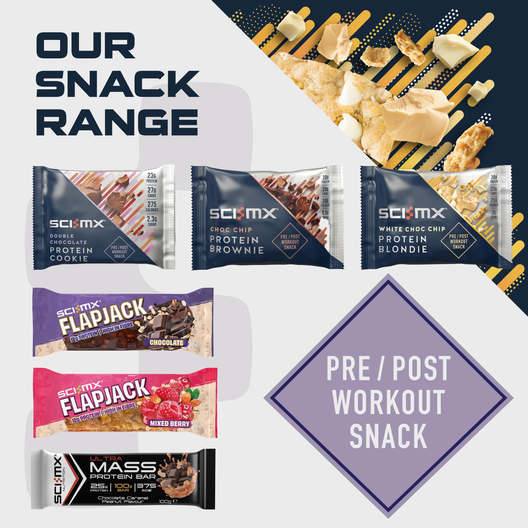 SCI-MX Protein White Chocolate Chip Blondie Box - 12 x 65g High Protein Snack 4