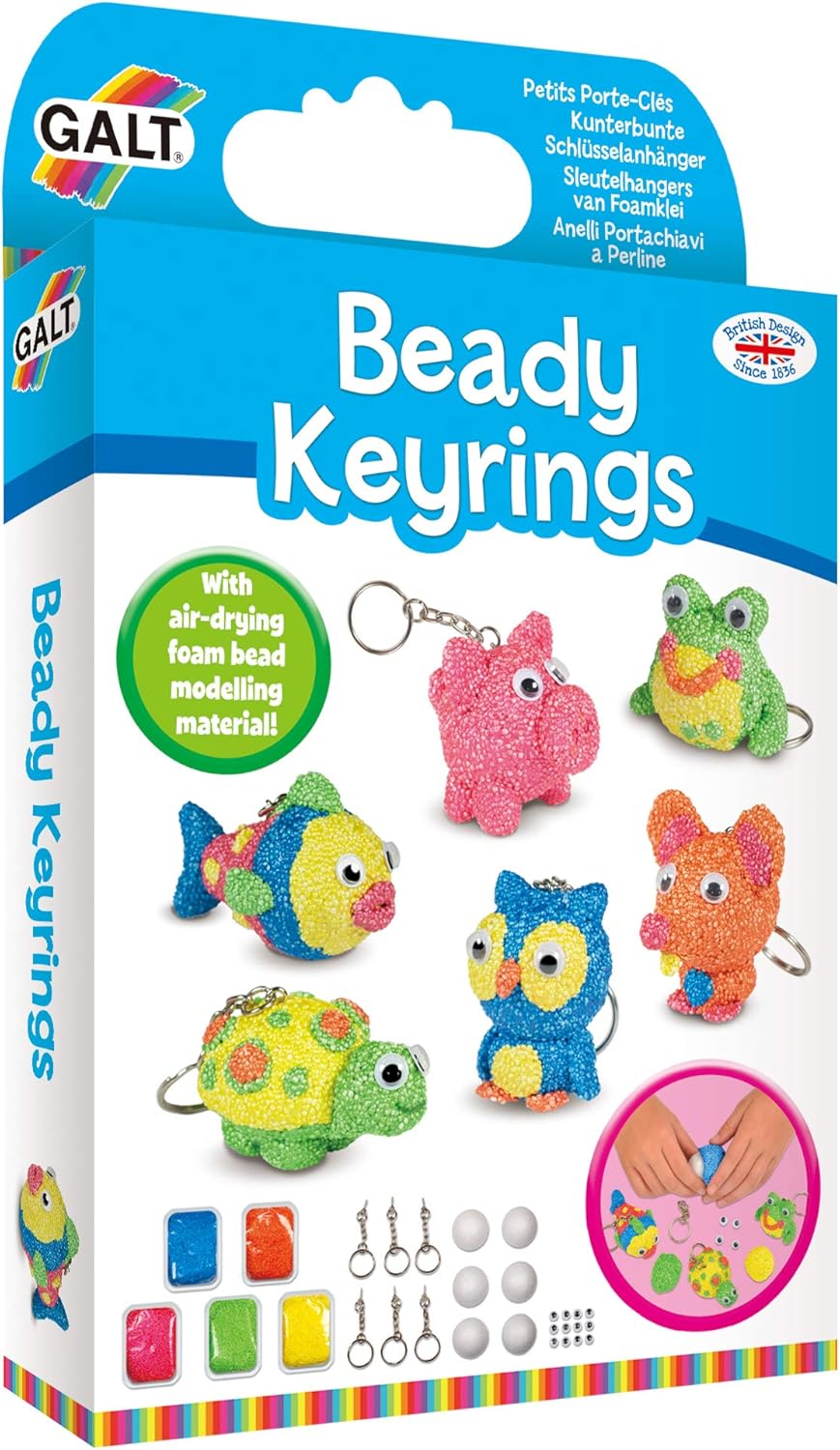 Galt Beady Keyrings Craft Kit - Make 6 Fun Animal Keyrings, Ages 6+ 1