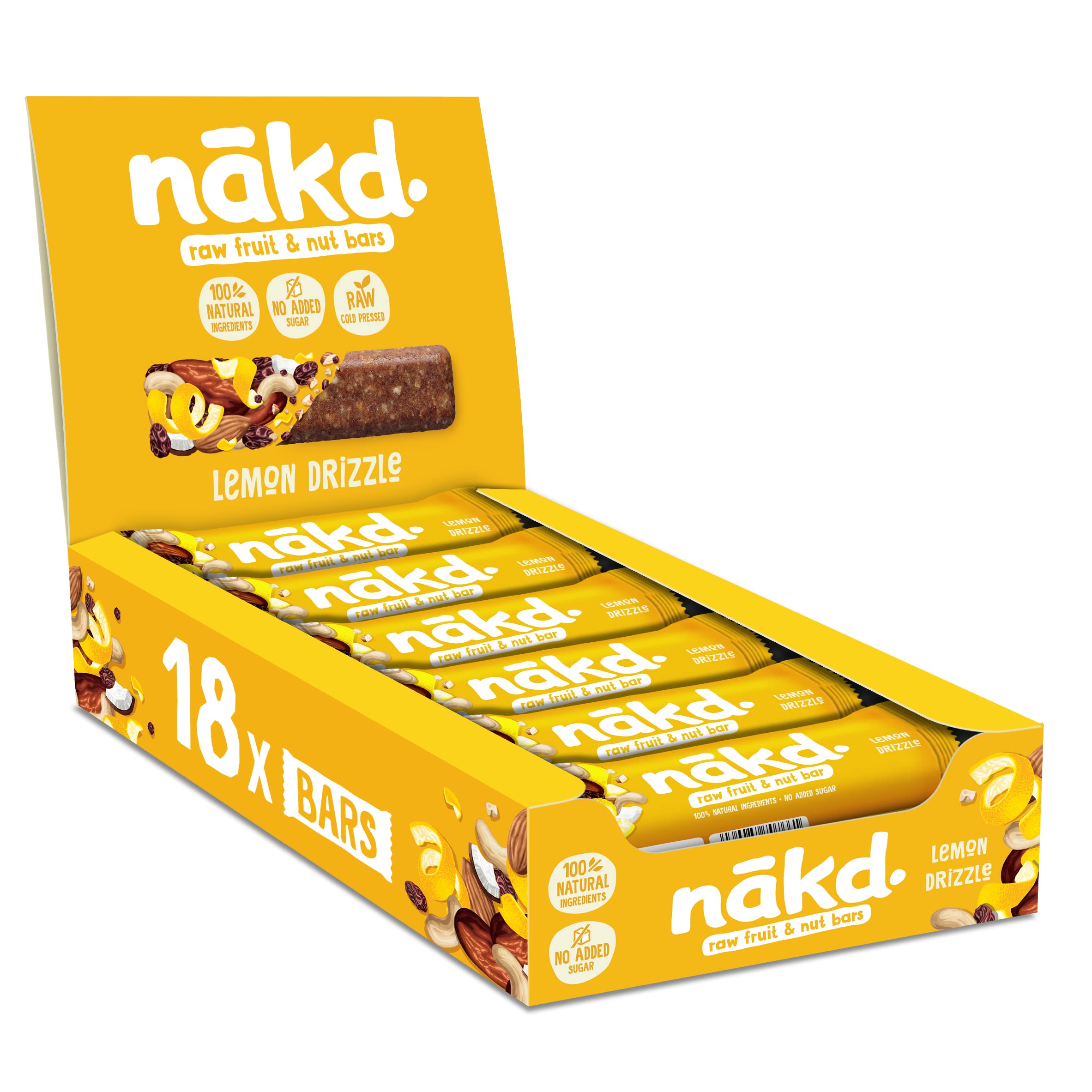 Nakd Lemon Drizzle Raw Fruit & Nut Bars - Vegan, Gluten Free, No Added Sugar - 35g x 18 Bars 1