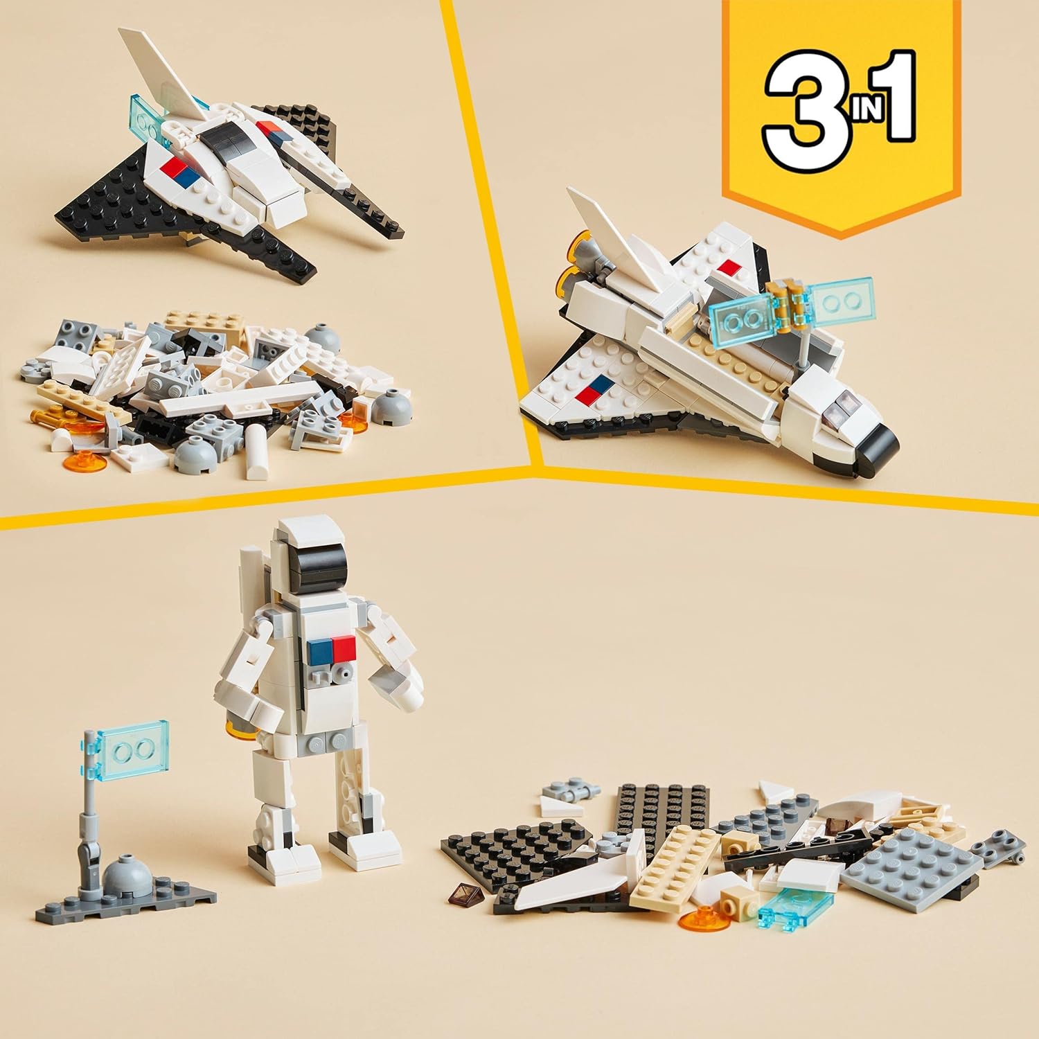 LEGO 31134 Creator 3 in 1 Space Shuttle Toy - Rebuildable Space Playset for Kids 6+ 6