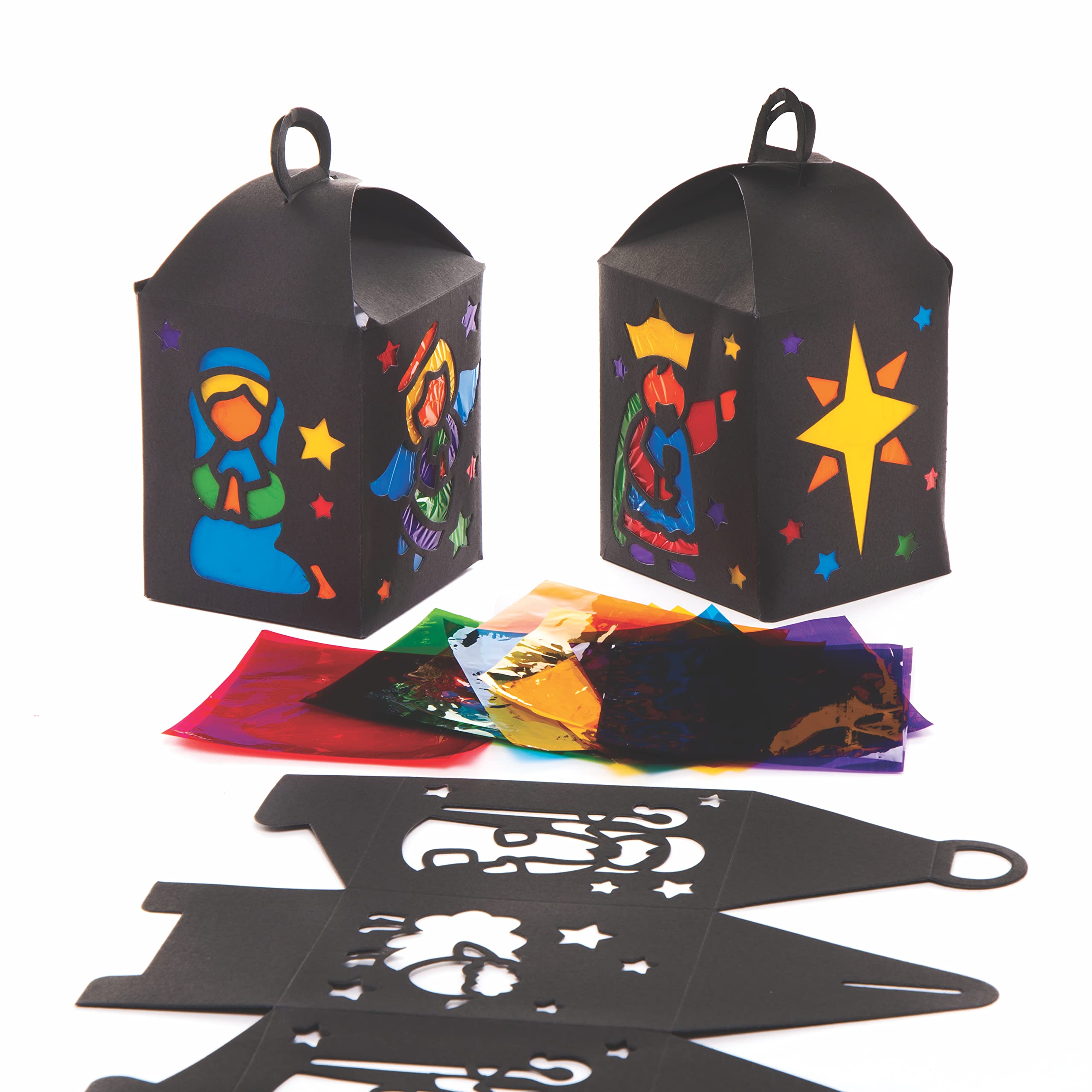 Baker Ross Nativity Stained Glass Lantern Kits - Pack of 4, Ages 5+, Assorted Designs