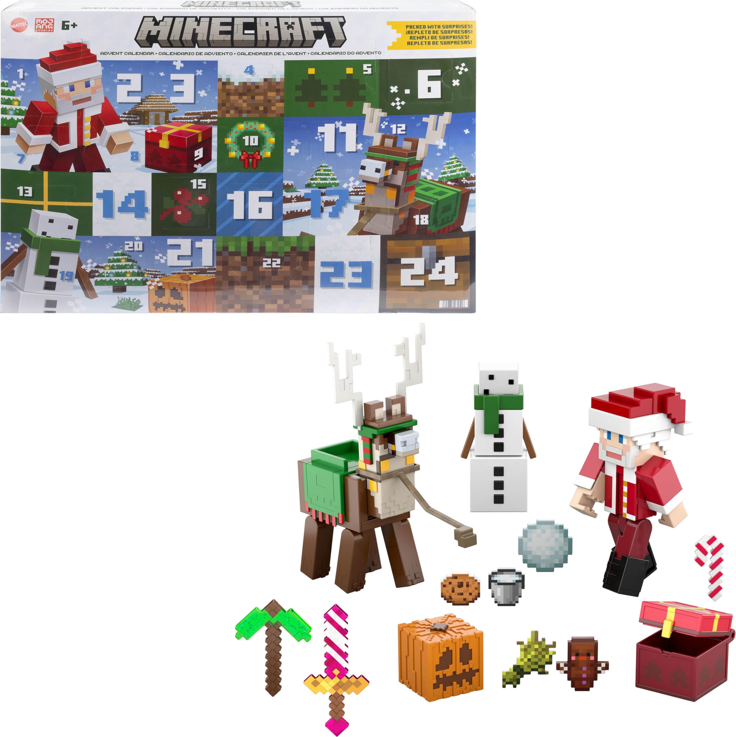 Mattel Minecraft Advent Calendar - 24 Days of Holiday Fun with 3 Action Figures & Accessories 1