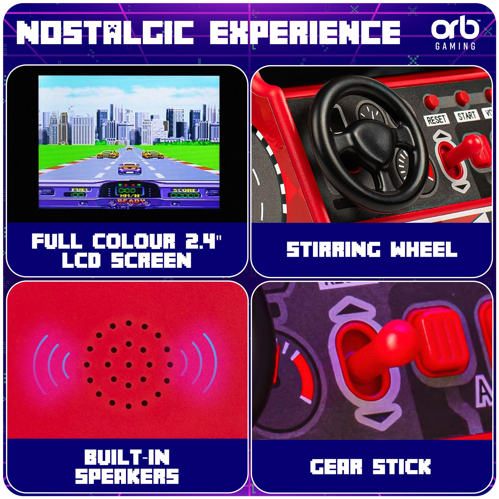 Mini Arcade Racing Machine - Handheld Console with 30 Built-in 8-Bit Games 11