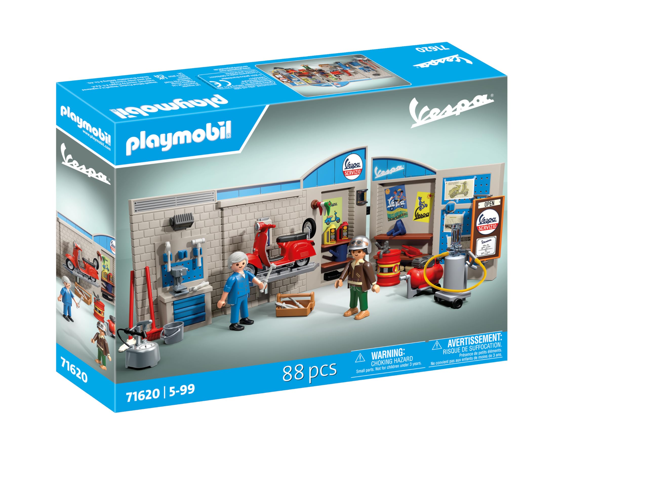 Playmobil 71620 Cars: 60s Vespa Garage Playset with Movable Lifting Platform 3