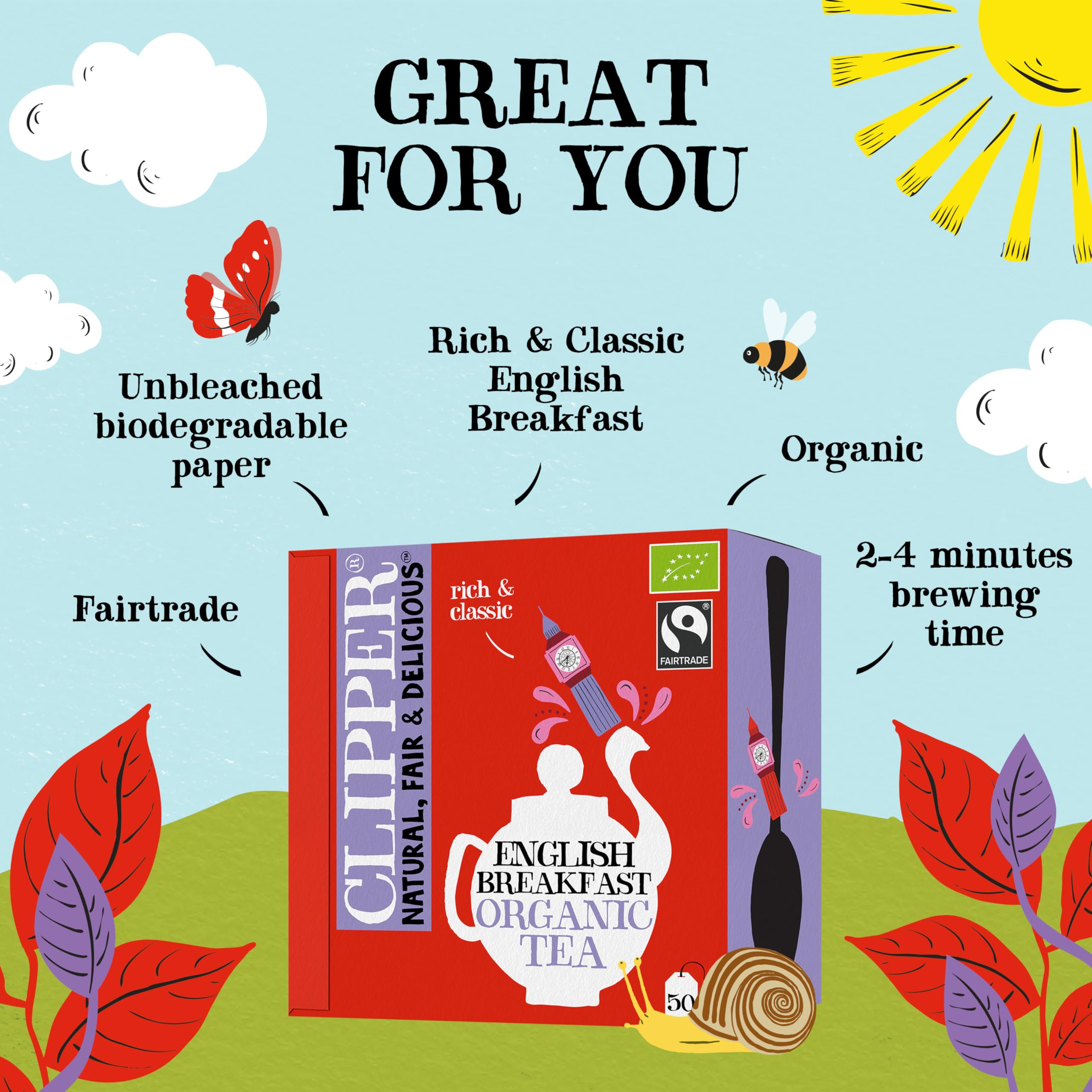 Clipper Organic English Breakfast Tea - Full-Bodied Assam & Ceylon Blend | 50 Count Teabags