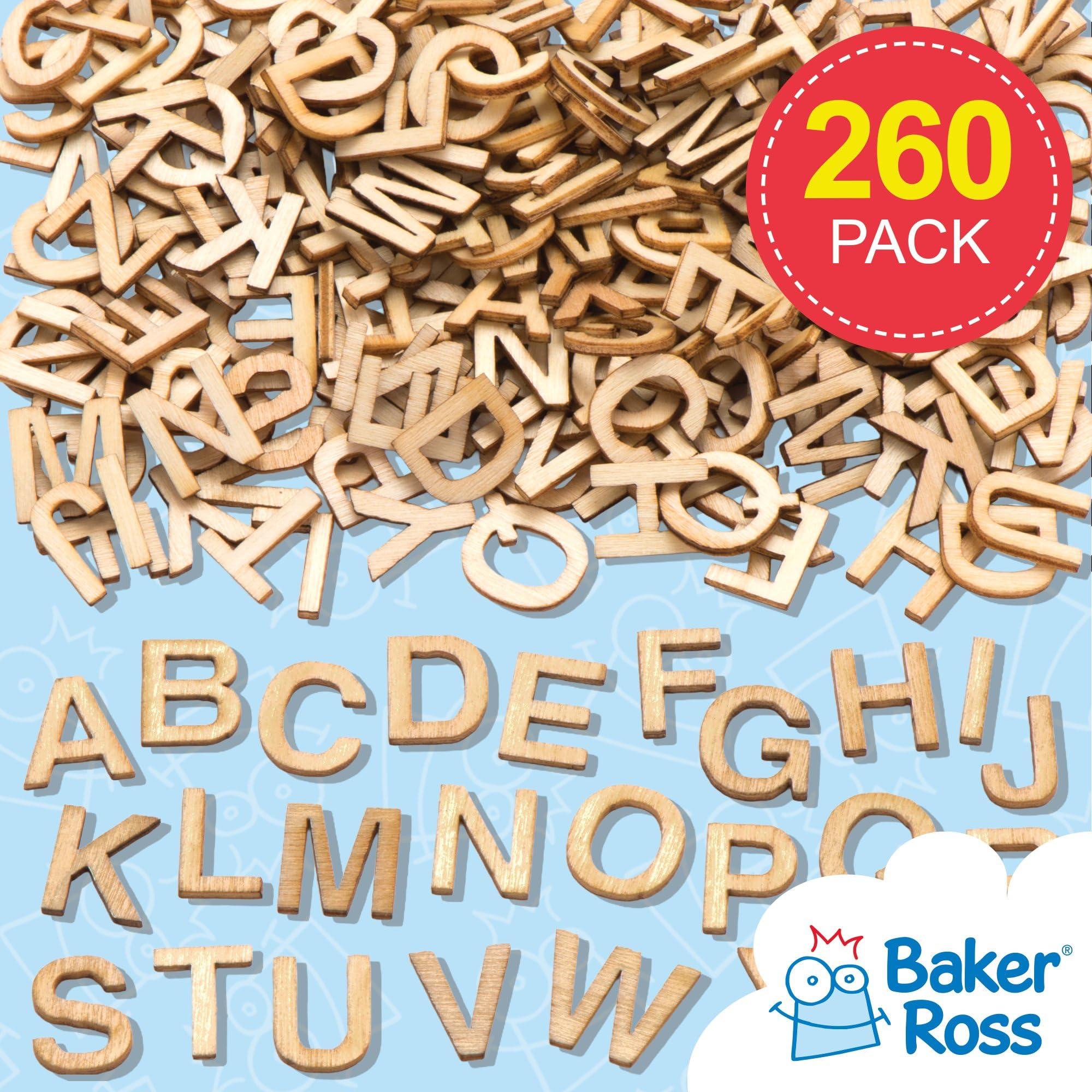 Baker Ross Mini Wooden Letters - Pack of 260 | Uppercase Alphabet | 13mm Size