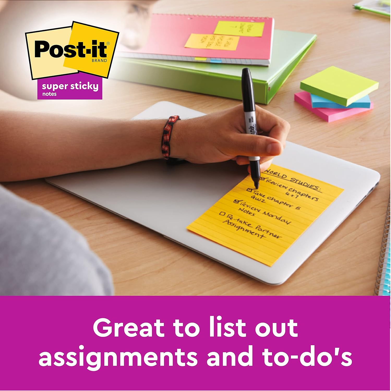 Post-it, Coloured Sticky Notes Neon Colours: Green, Yellow, Pink and Orange, Large Memo Pad for Meeting Note Taking and Brainstorming, 4 pads of 45 Sheets, Extra Large Post it Notes 200 x 149 mm 5