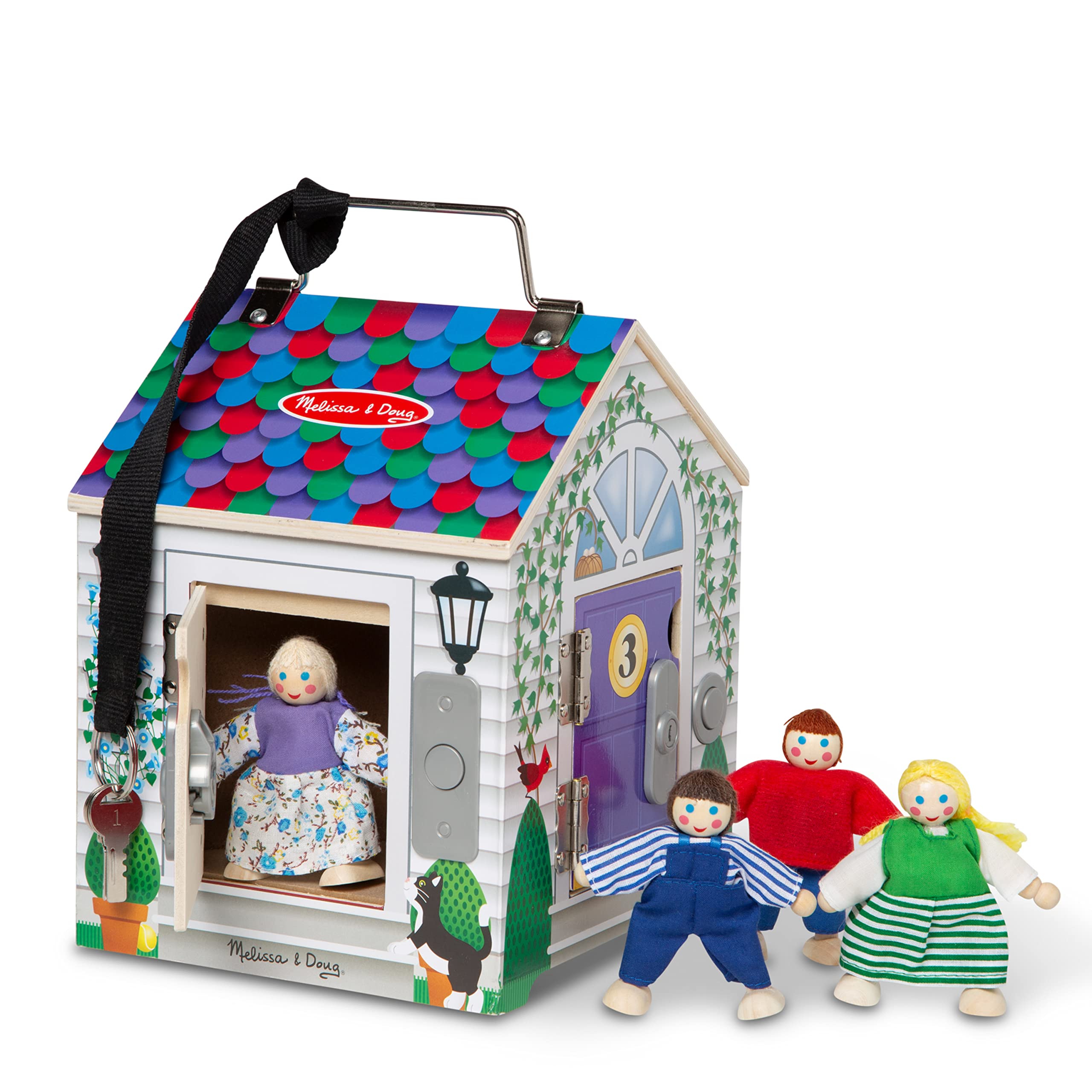 Melissa & Doug Wooden Doorbell House - Portable Playset for Ages 3+ | Wood | Model 2505