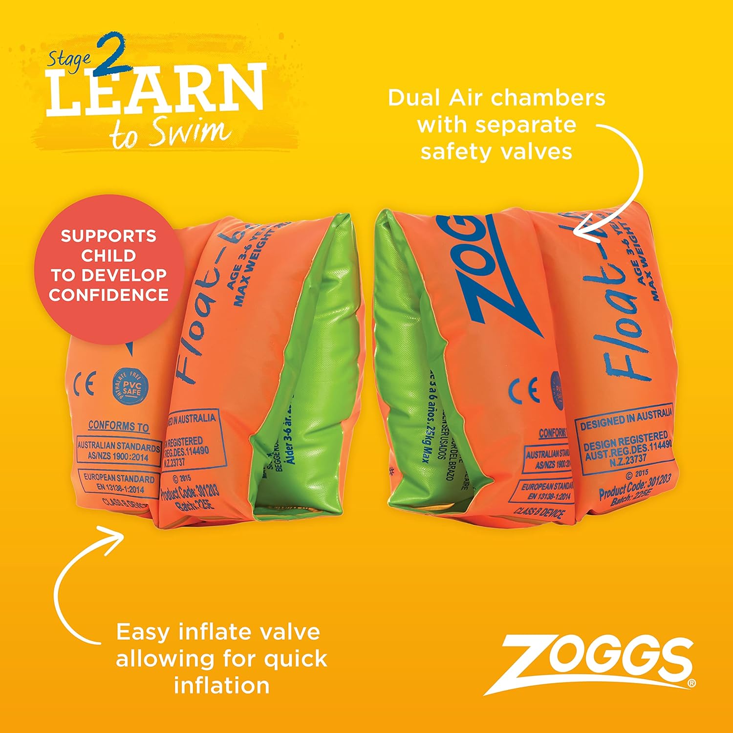 Zoggs Swimming Armbands for Kids - Orange Float Bands for Ages 0-12 Months 2