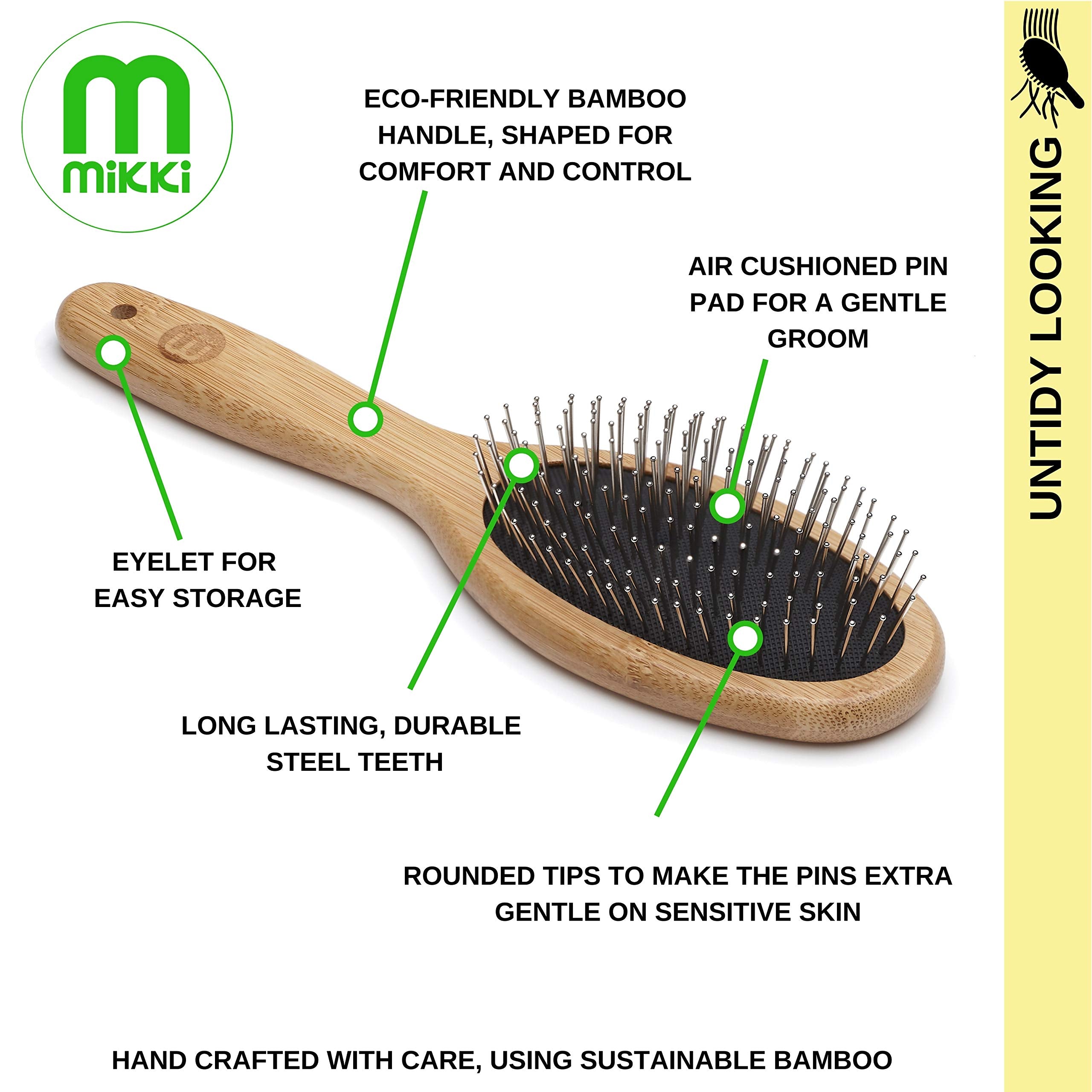 Mikki Bamboo Ball Pin Brush - Eco-Friendly Grooming for Medium to Thick Hair | Smooths Coat 4