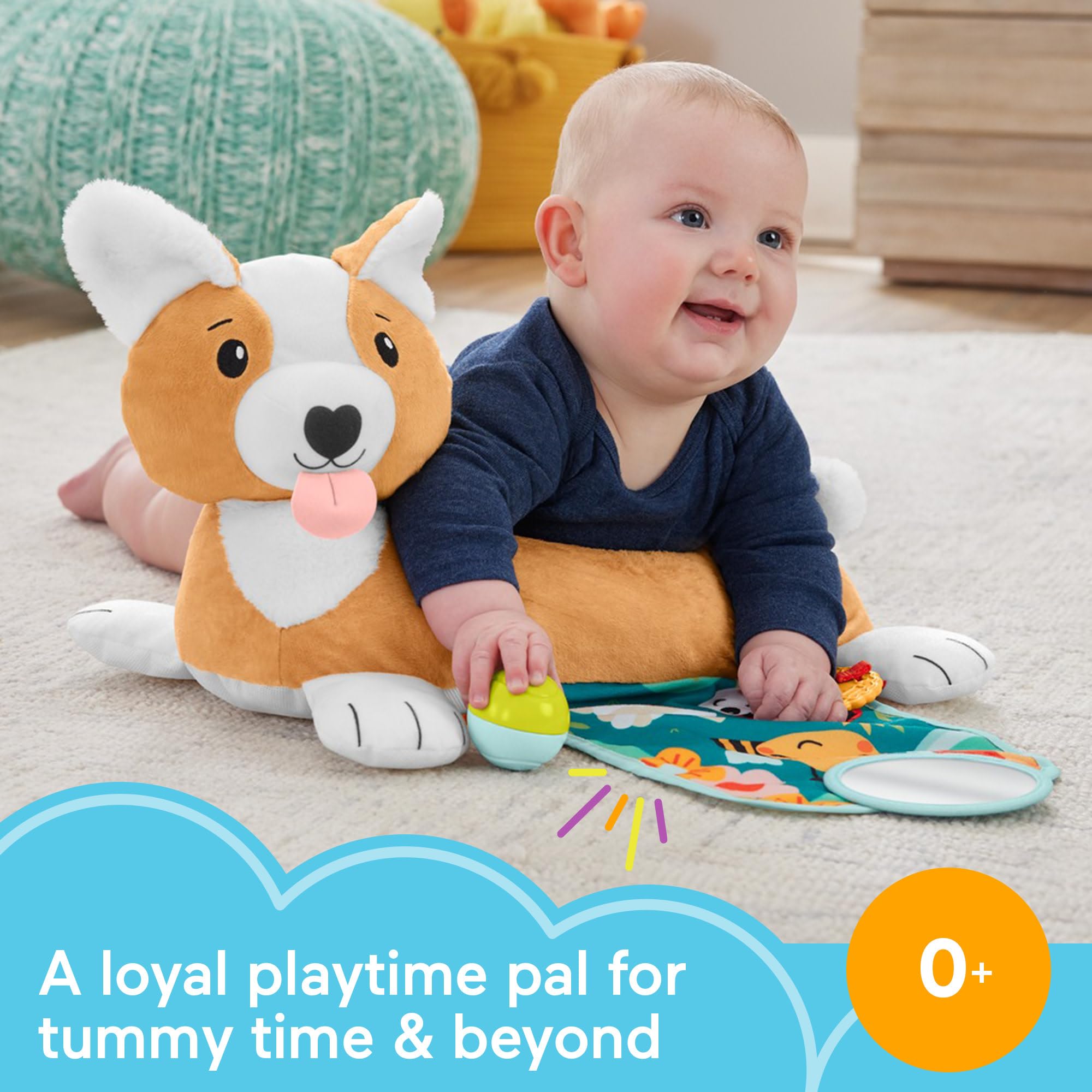 Fisher-Price 3-in-1 Puppy Tummy Time Wedge - Plush Support with Rattle, Teether & Mirror 7