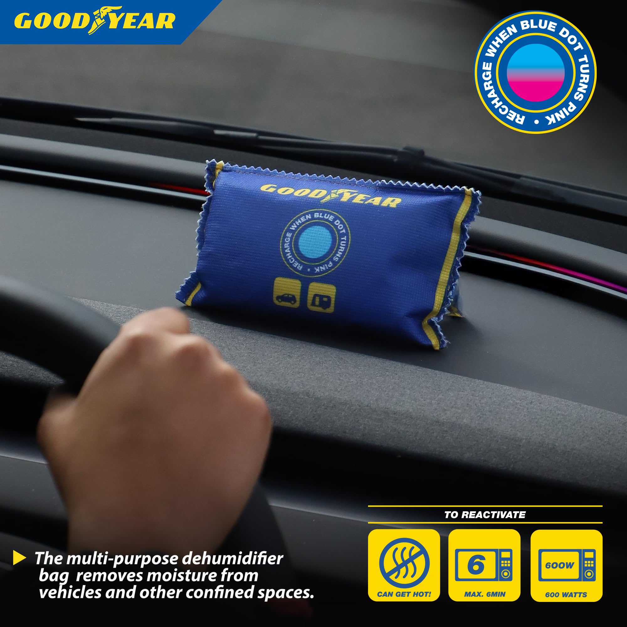 Goodyear 2pc 100g Reusable Moisture Absorber Bags – Heavy-Duty Dehumidifier | Portable | Blue