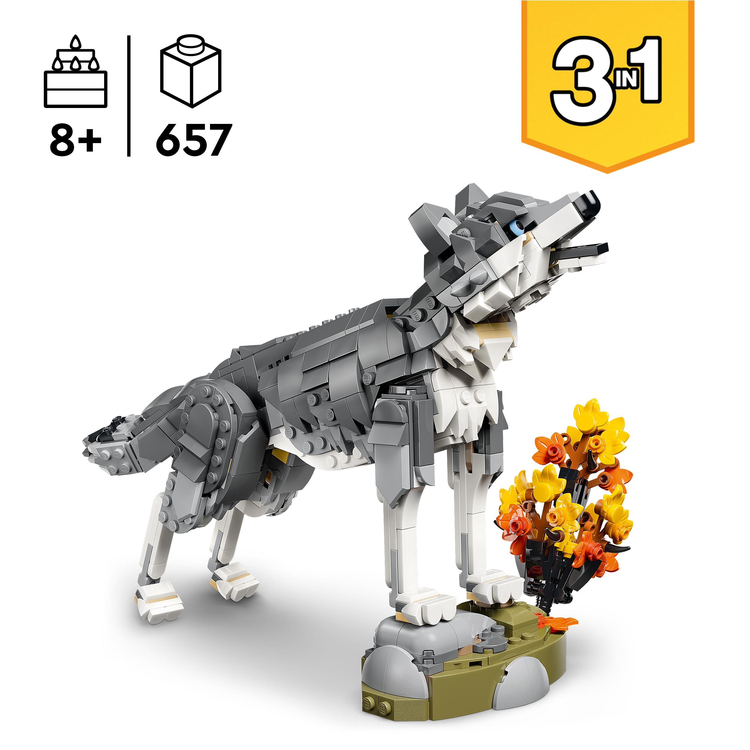 LEGO Creator 3 in 1 Forest Animals: Grey Wolf Toy Set 31393 | Ages 8+