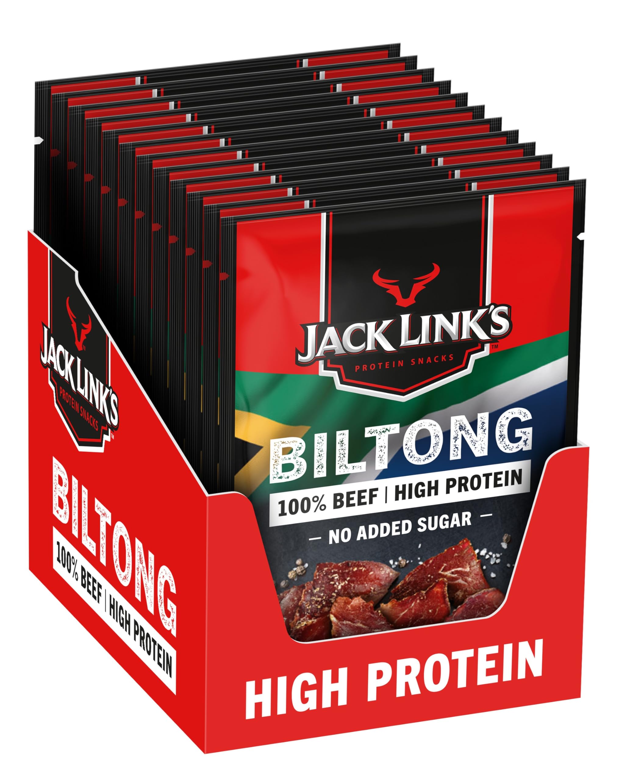 Jack Link's Biltong Jerky Original - Pack of 12 x 60g, Gluten Free High Protein Beef Snack 1