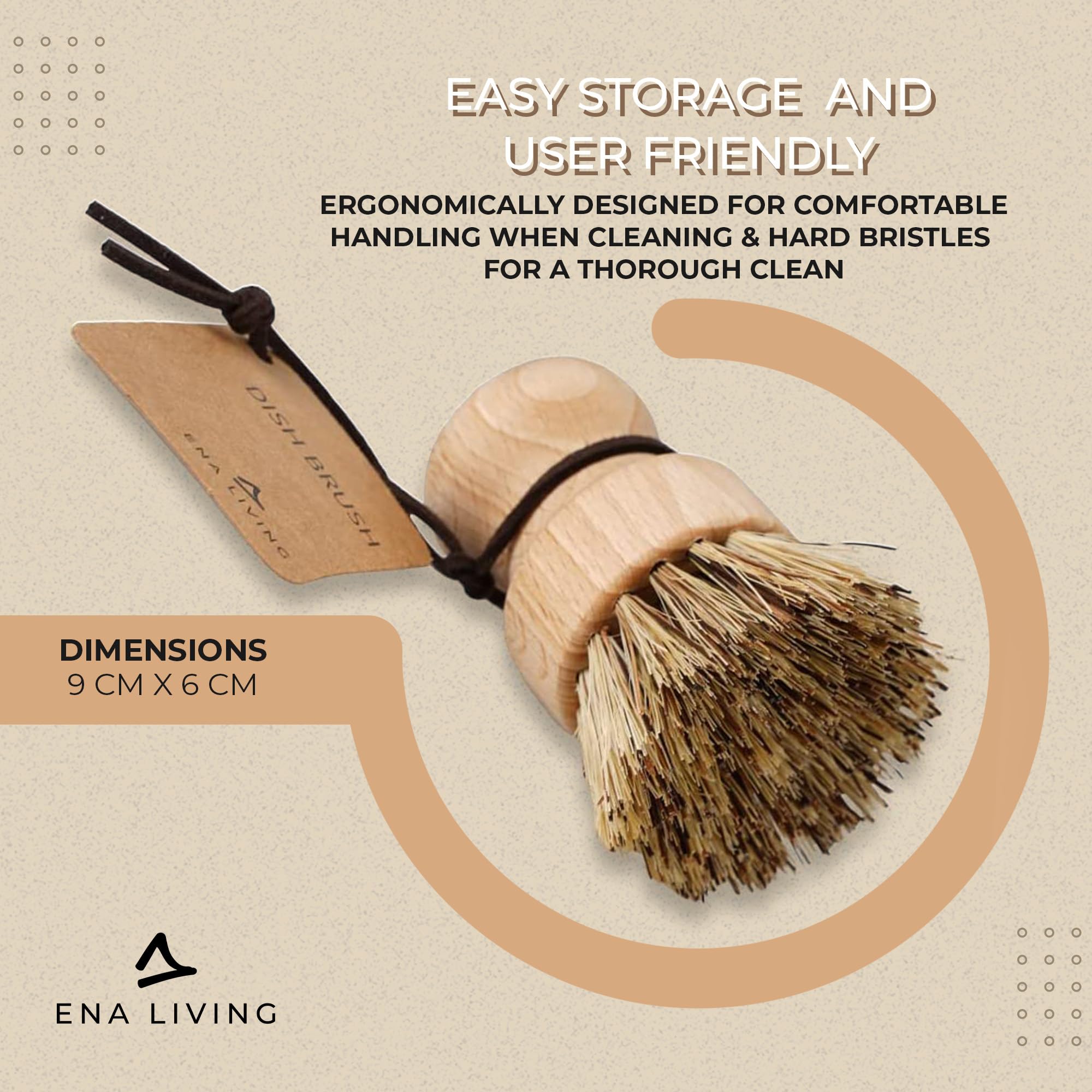 ENA Living - Wooden Pot Brush | FSC-Certified Beechwood with Coconut Fiber Bristles (9x6 cm) 6