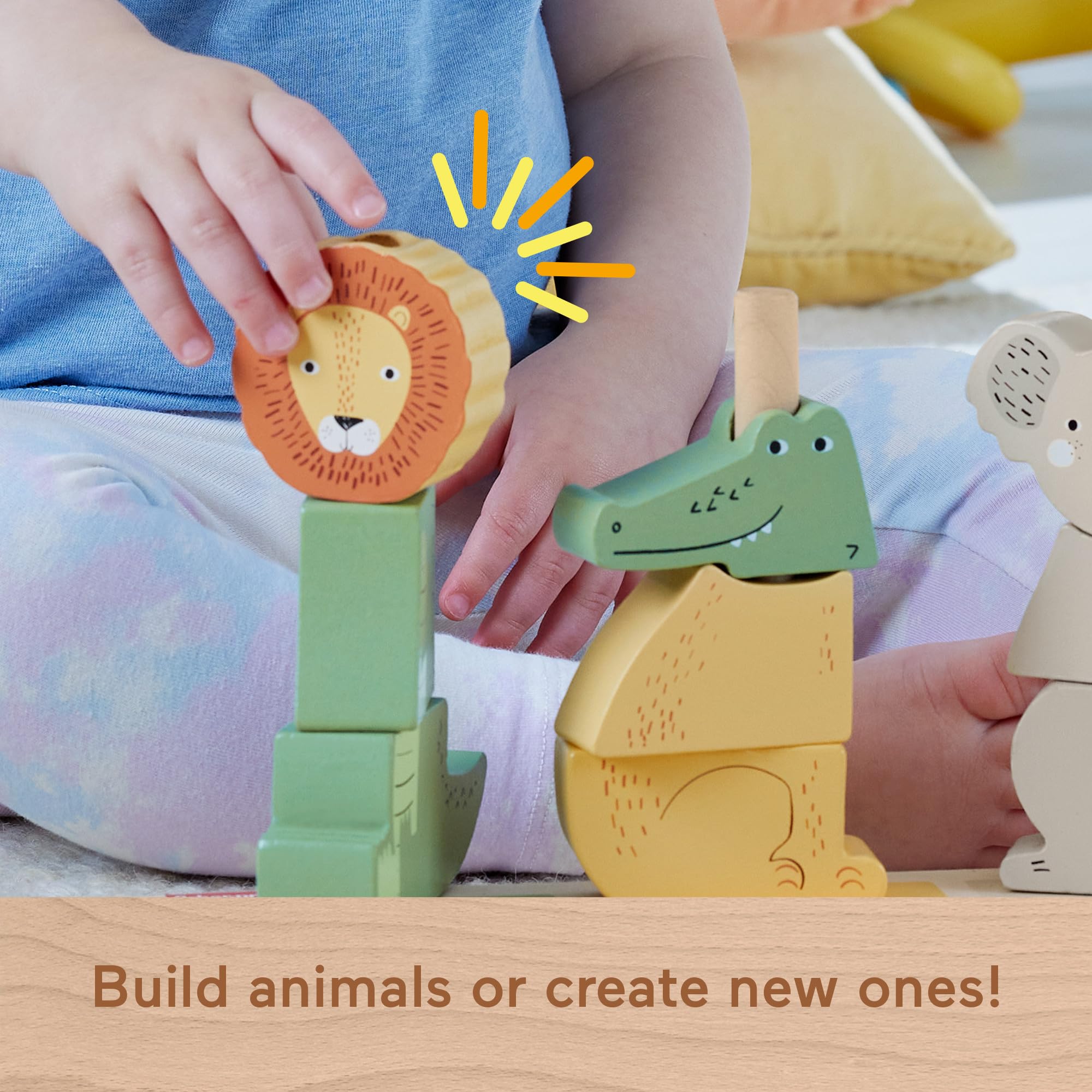 Fisher-Price Wooden Stack & Sort Animals Developmental Toy | 10 Wood Pieces | Ages 1+ 4