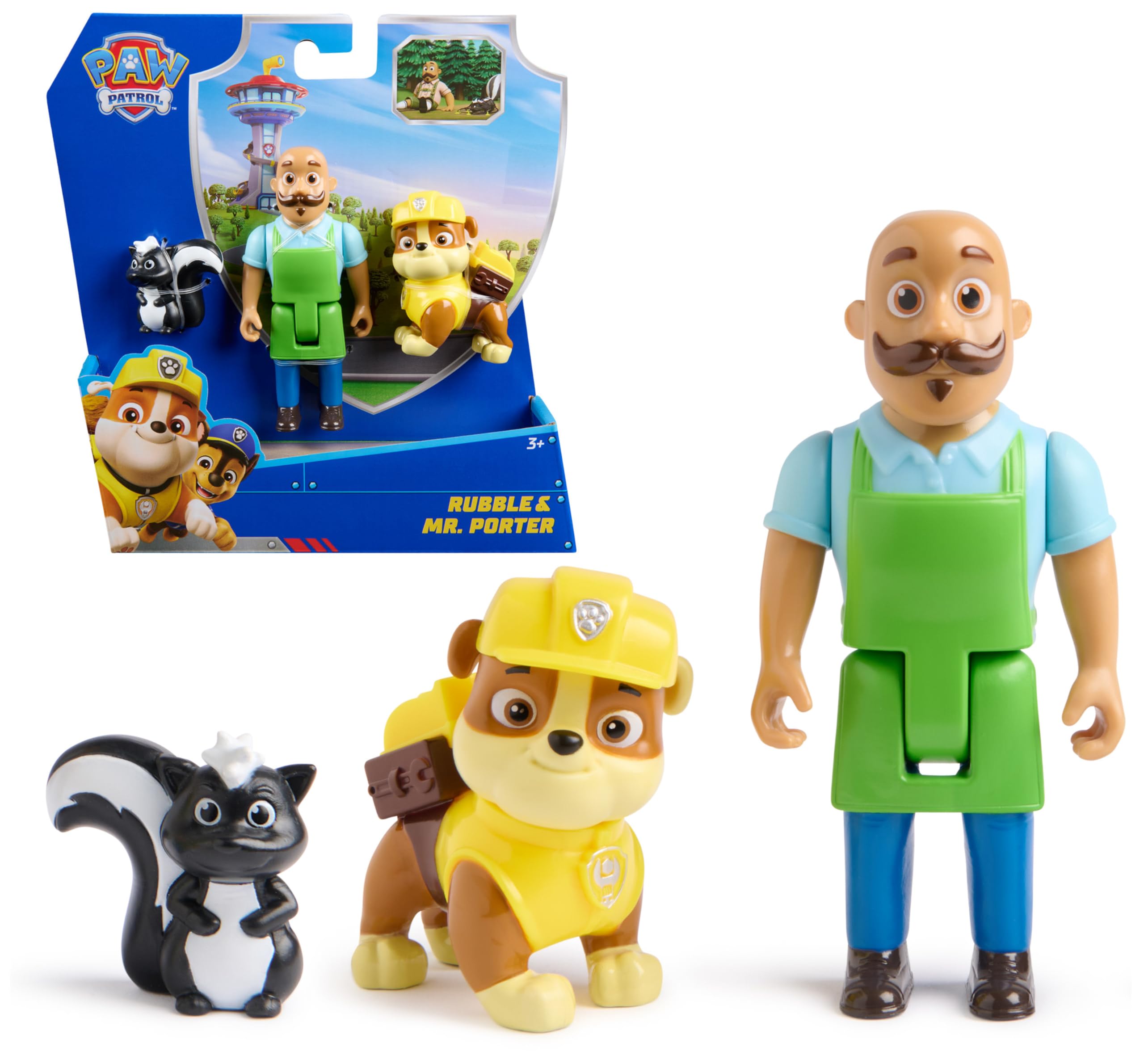 Paw Patrol Rubble & Mr. Porter Action Figure 3-Pack with Skunk Toy | Ages 3+