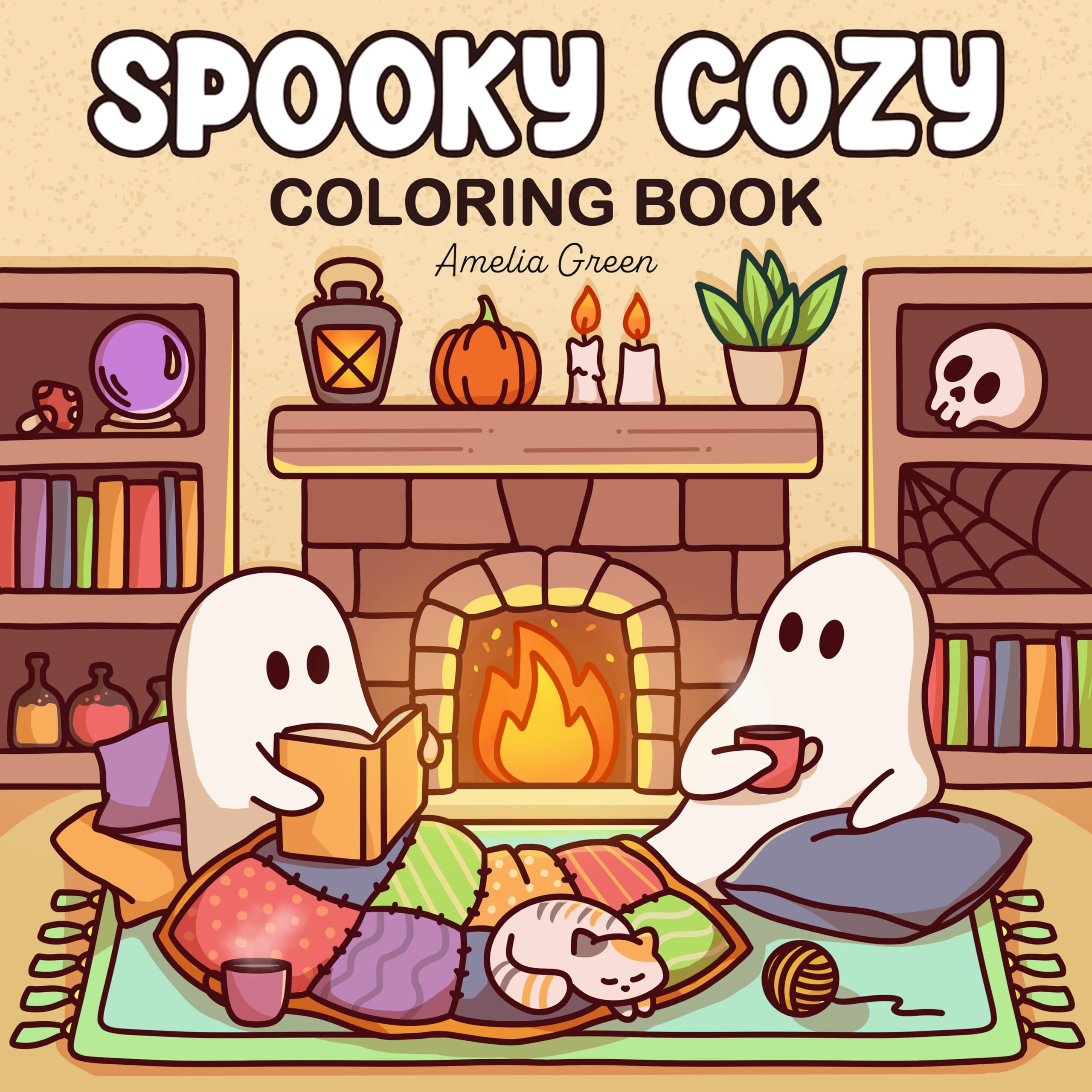 Amelia Green Spooky Cozy Coloring Book - 45 Pages | Adults & Teens | 8.5 x 8.5 Inches 1