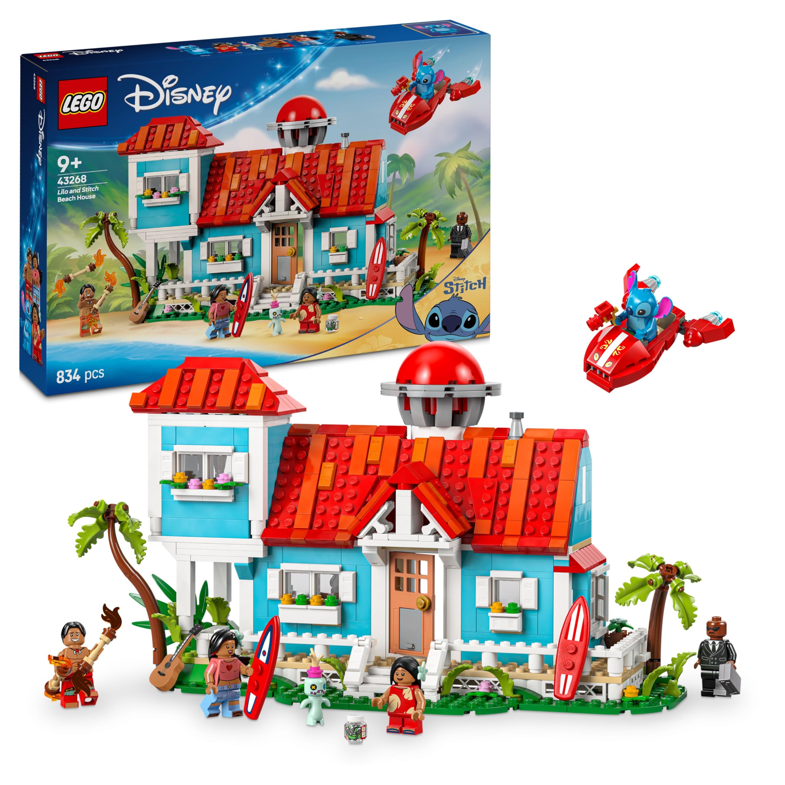 LEGO Disney Lilo and Stitch Beach House Building Toy - 6 Rooms, Observatory, 5 Minifigures, 834 Pieces 1