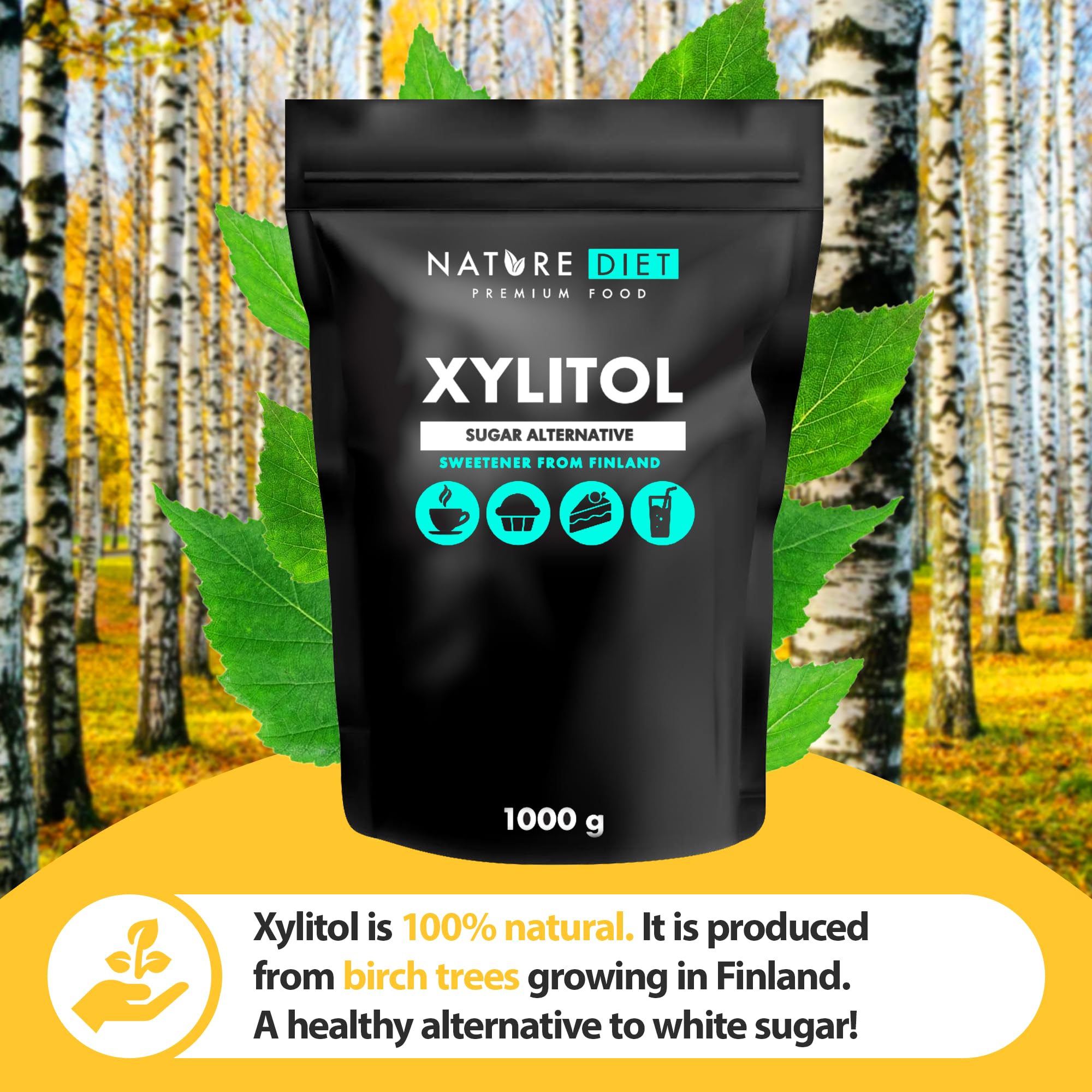Nature Diet Xylitol Sugar Substitute - 1kg Birch Sugar from Finland | Low GI Sweetener 4
