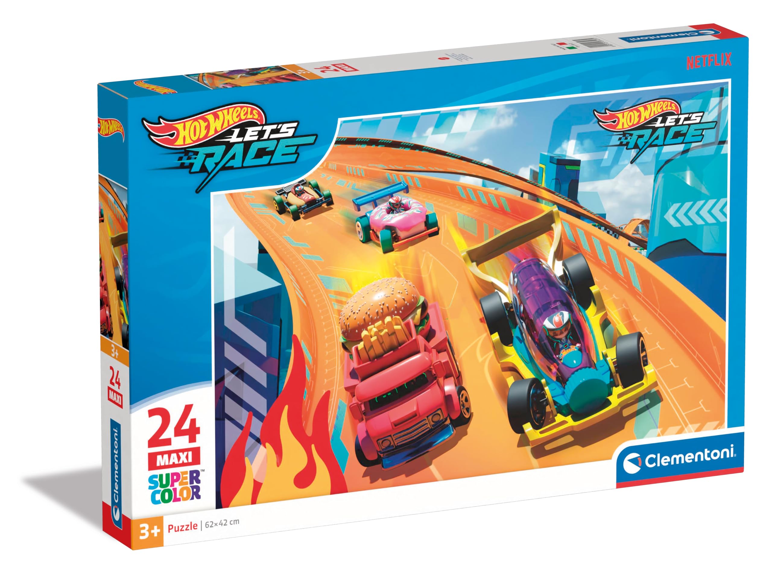 Clementoni Hotwheels 24-Piece Maxi Supercolor Puzzle for Kids 3-5 Years