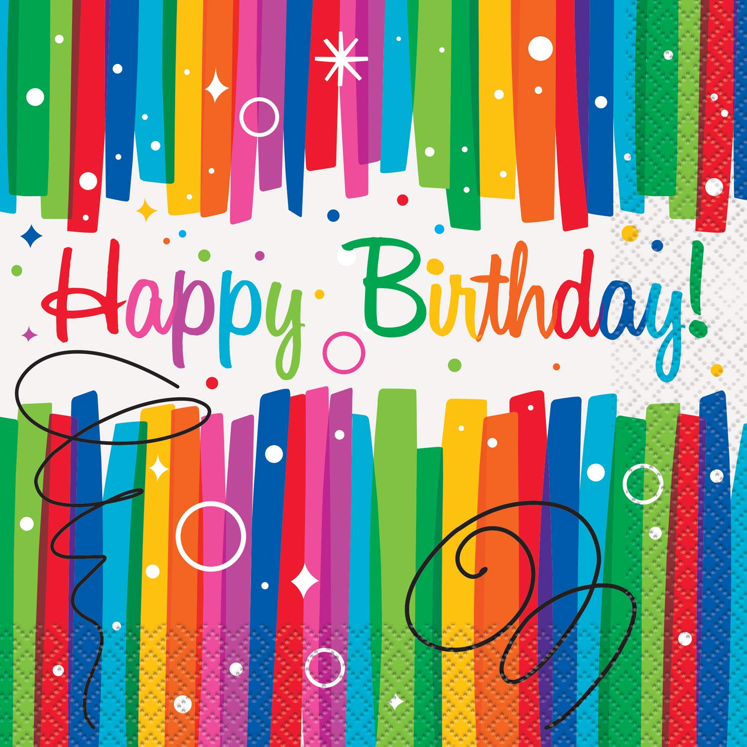 Unique Party Rainbow Ribbons Birthday Paper Napkins - 16 Count | 16.5 cm Square | Sustainable Source 1