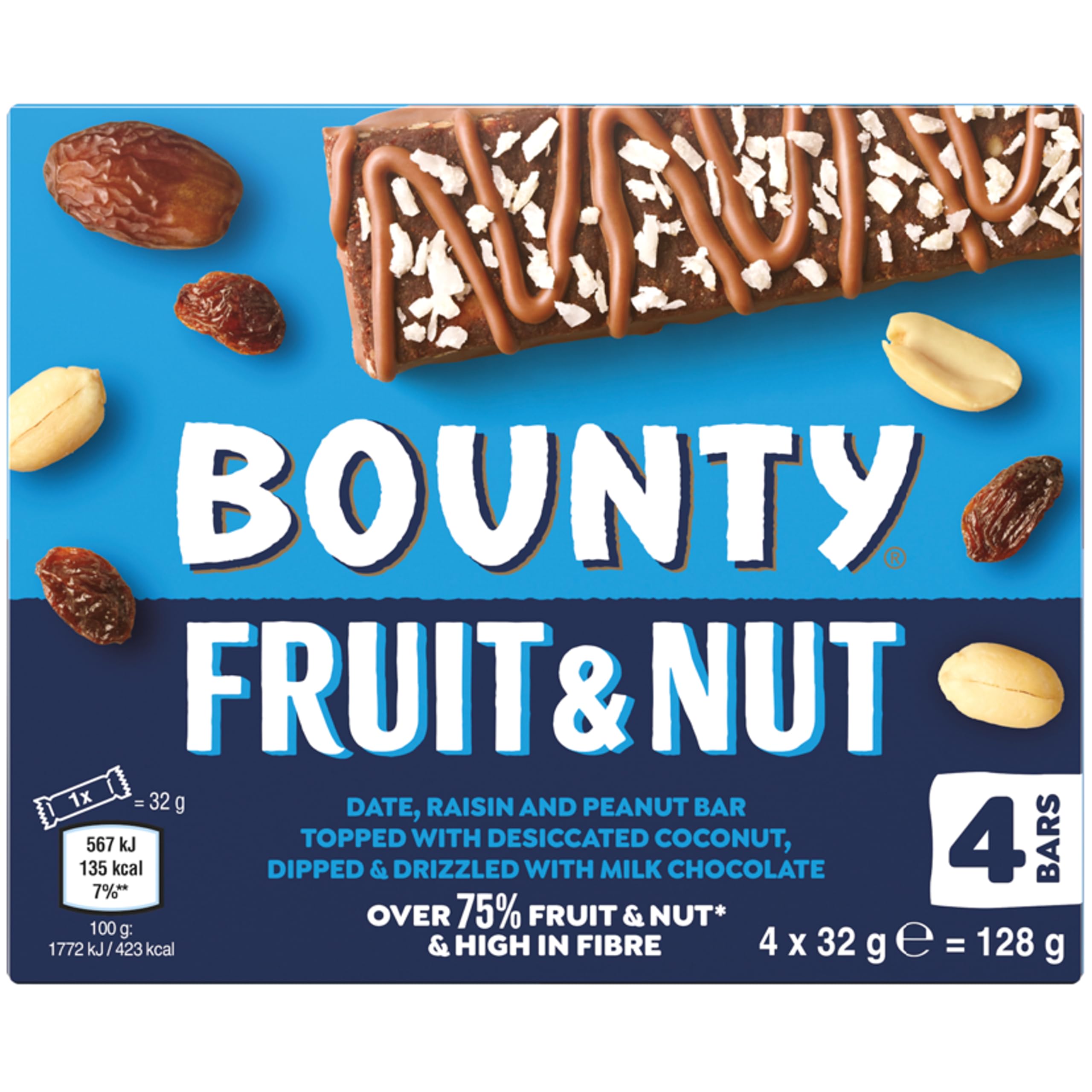 Bounty Triple Treat Fruit & Nut Milk Chocolate Snack Bars Multipack 4 x 32g 1