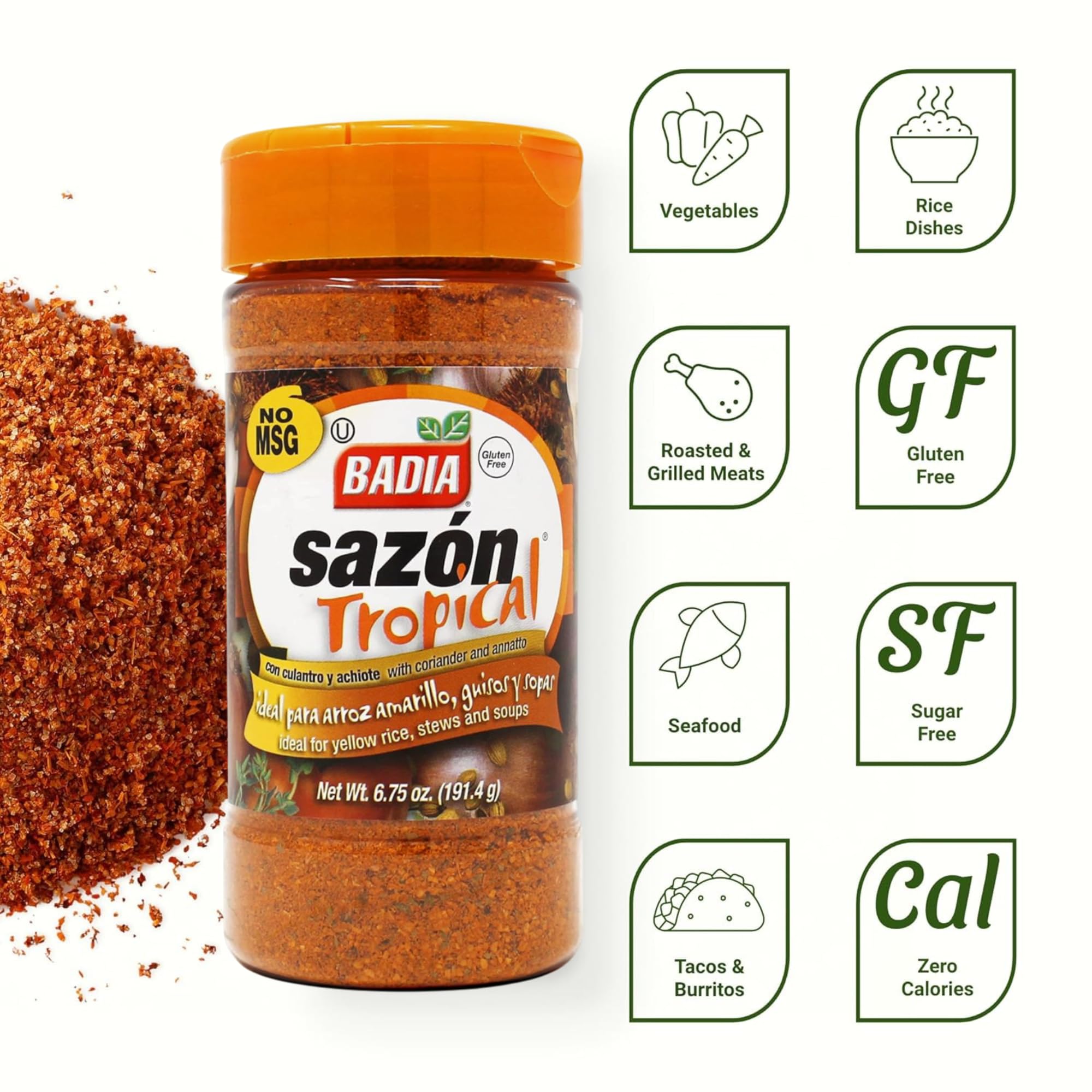 Badia Sazon Tropical Seasoning with Coriander & Annatto | 191.4g Jar | American Import