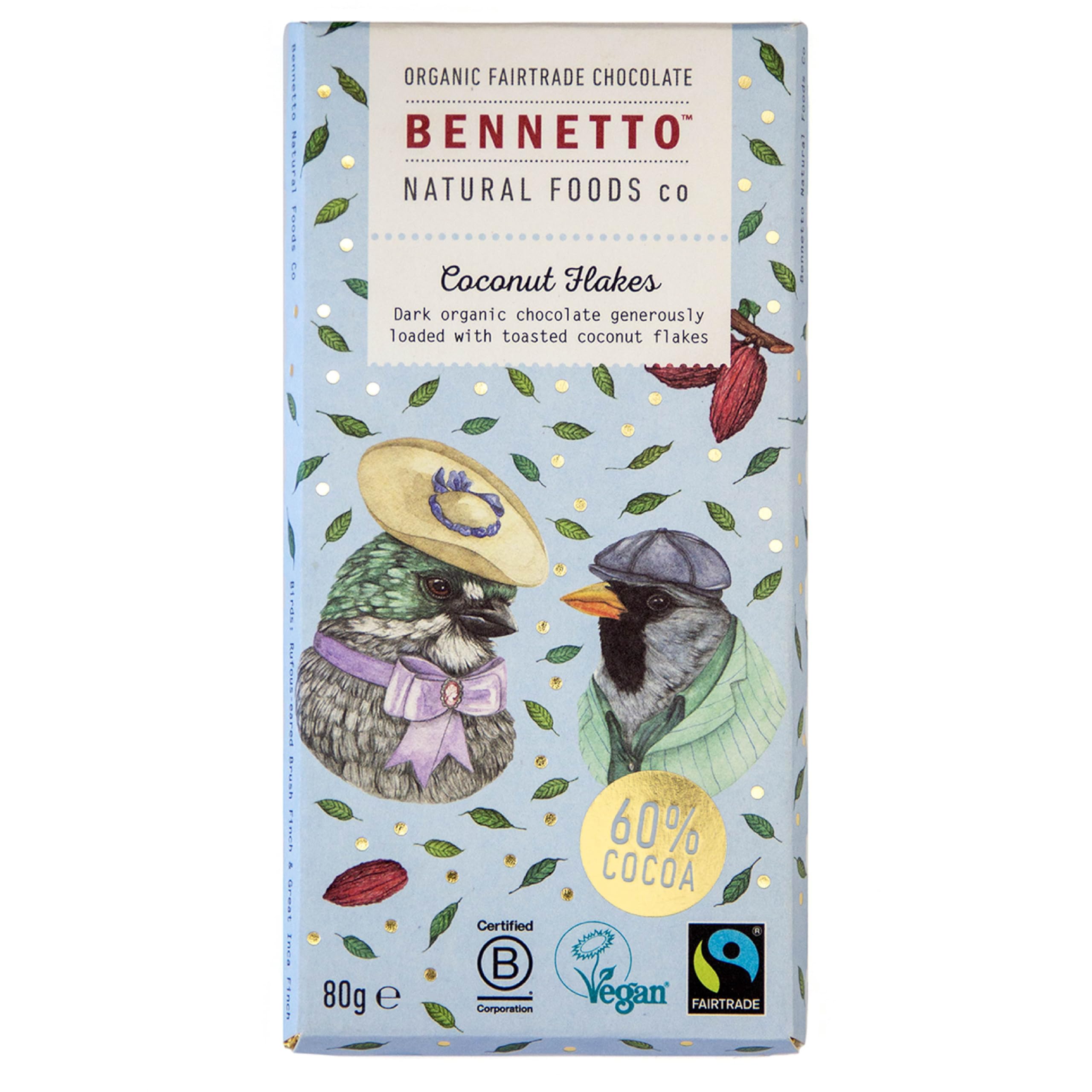 Bennetto Organic Dark Chocolate with Toasted Coconut Flakes - 90g Fairtrade Bar 1