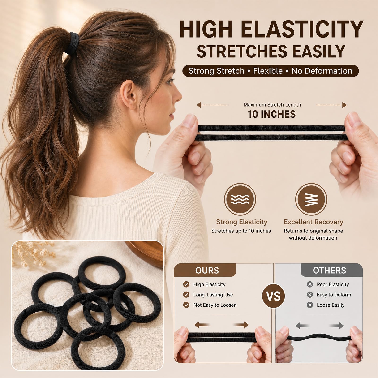 Admygo Elastic Hair Ties - 50 Pack Seamless Thick Hair Bands | High Elasticity Fabric 4