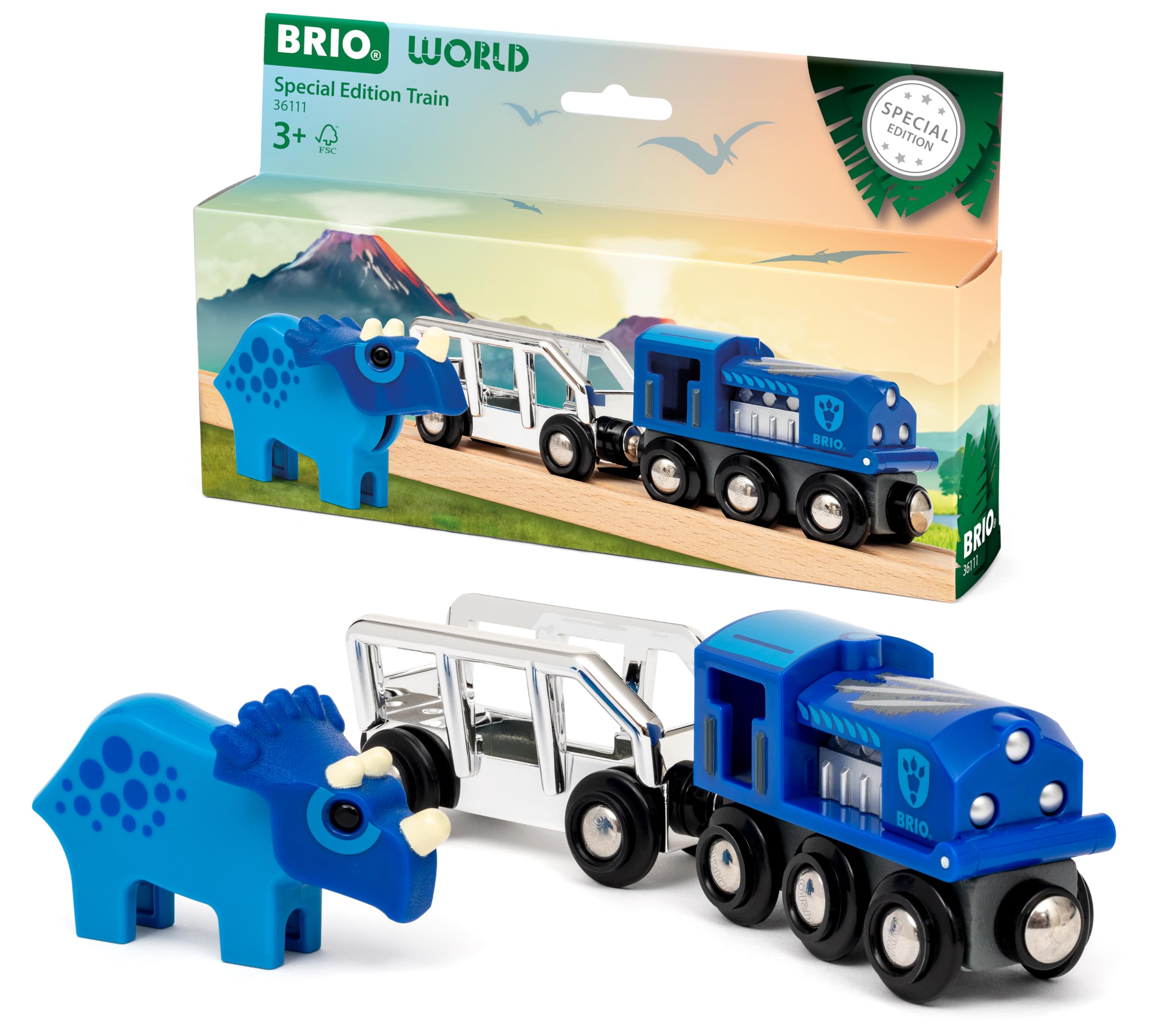 BRIO World Special Edition Train 2025 - Blue Wooden Toy Train with Dinosaur Character 1