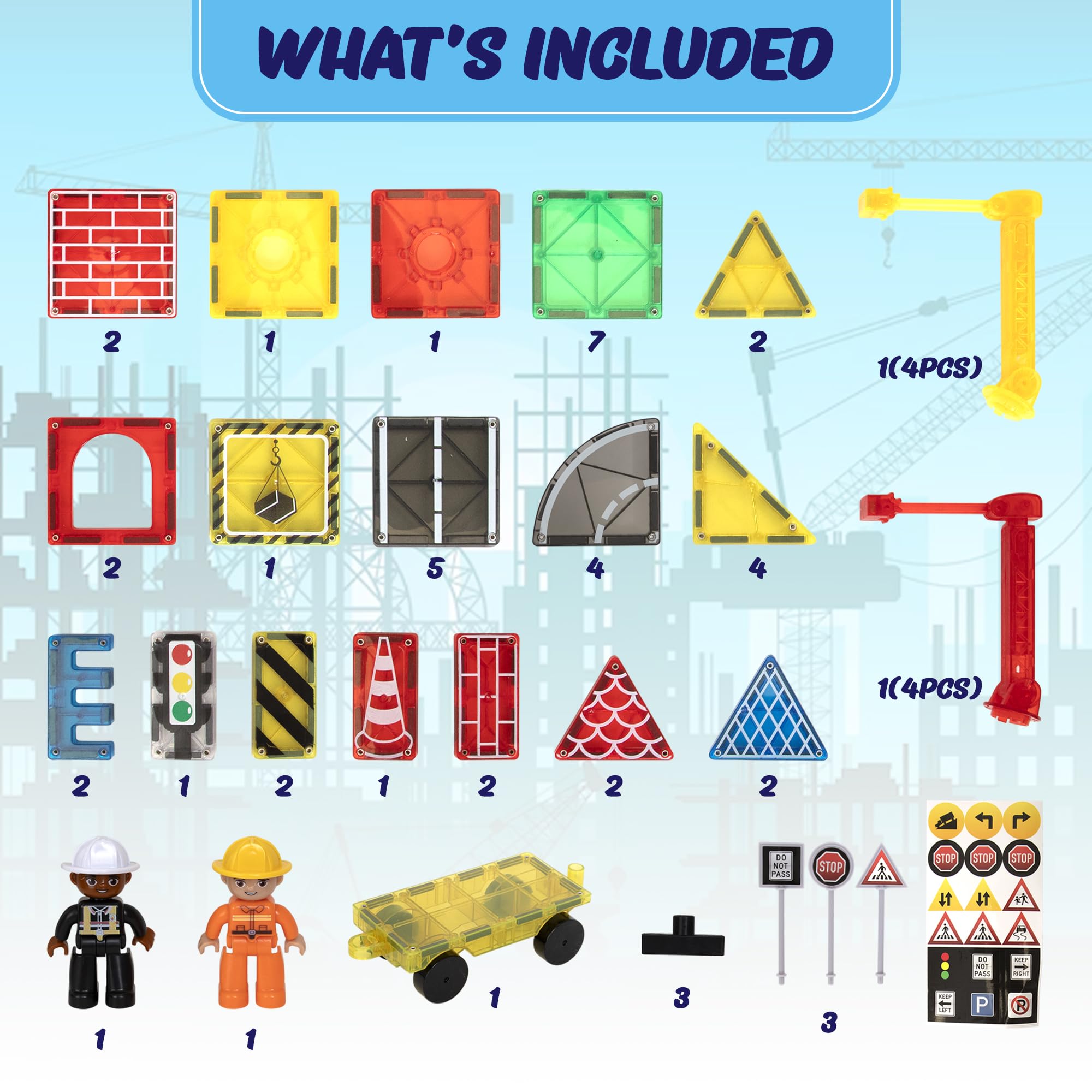 Playmags52-Piece City Construction Magnetic Tiles Set - STEM Building Toy for Kids3+ 9