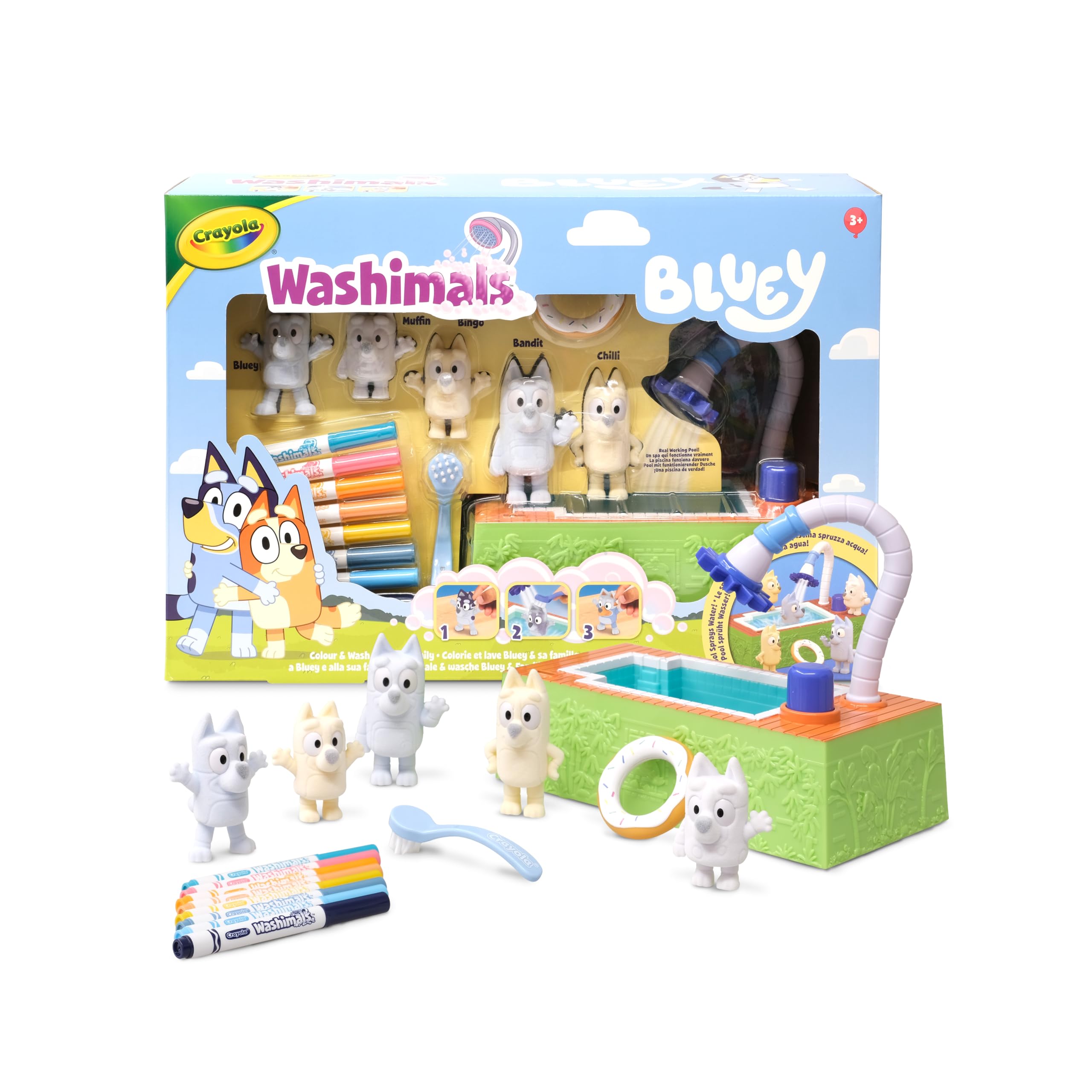 Crayola Scribble Scrubbies Bluey Poolside Playset - 4 Washimals, Includes Bluey Characters, Washable Markers