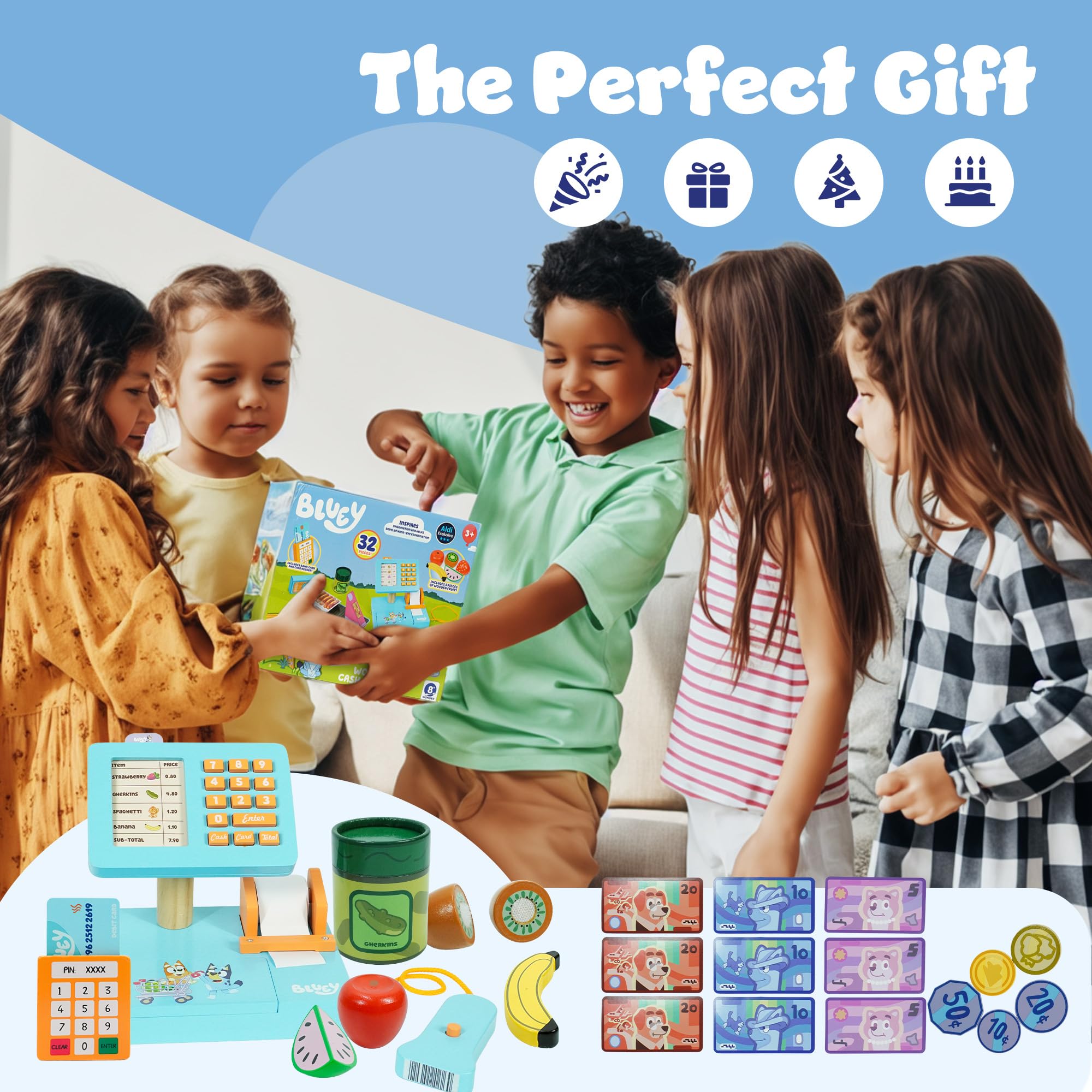 Bluey Cash Register - 32-Piece Pretend Play Checkout Toy with Sounds & Scanner 16