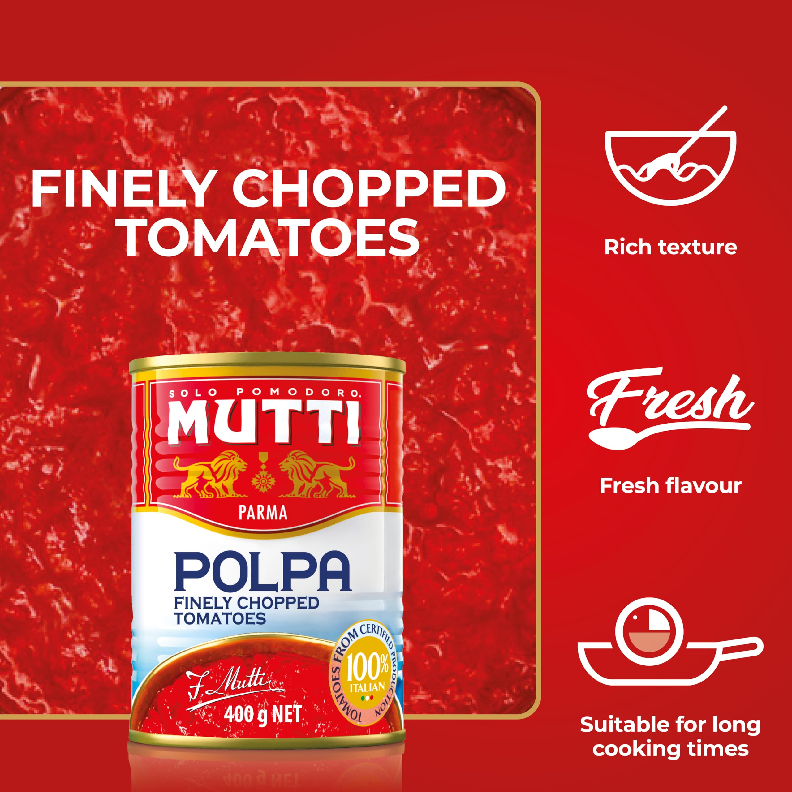 Mutti Finely Chopped Tomatoes - 100% Italian Tomatoes, No Additives | 4 x 400g Pack