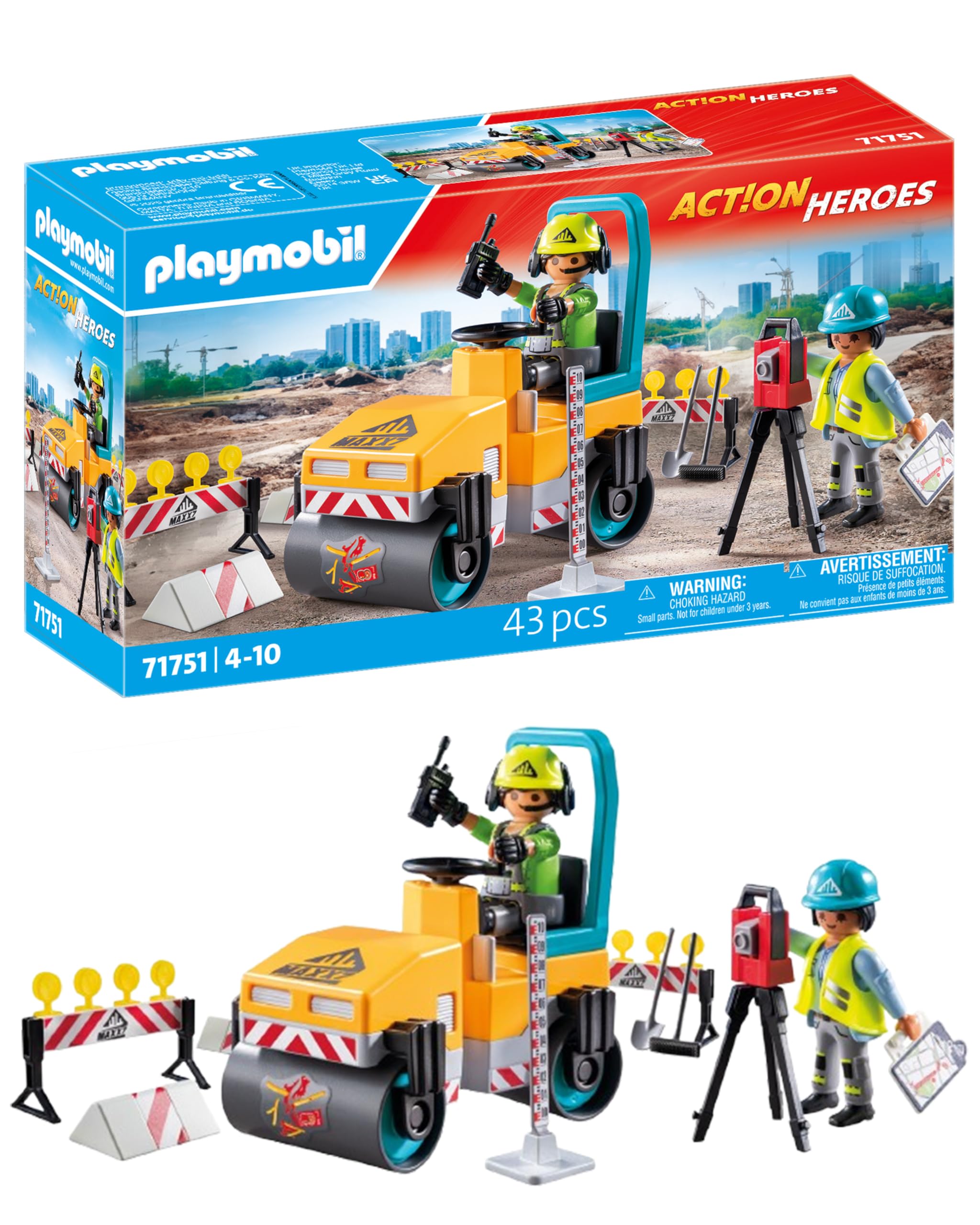 Playmobil Action Heroes Road Construction Site - Building Playset for Kids 4-10 1