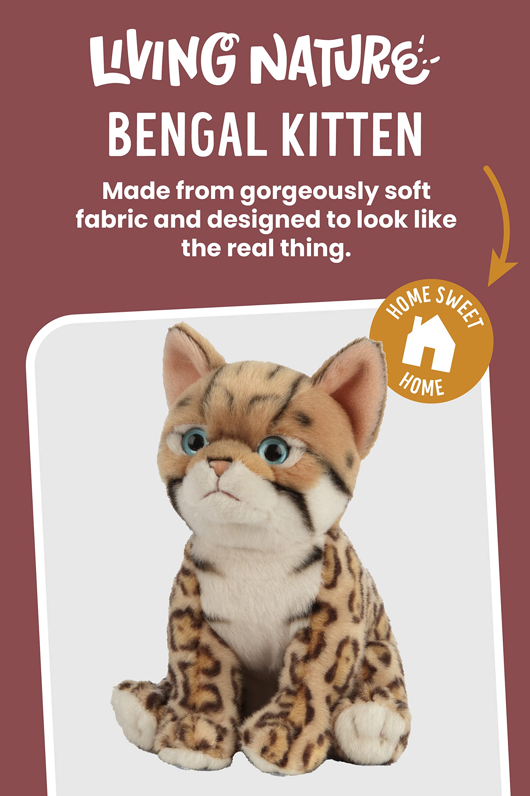 Living Nature Bengal Kitten Stuffed Animal - Realistic Soft Cuddly Cat Toy, 16.5cm, Brown 2