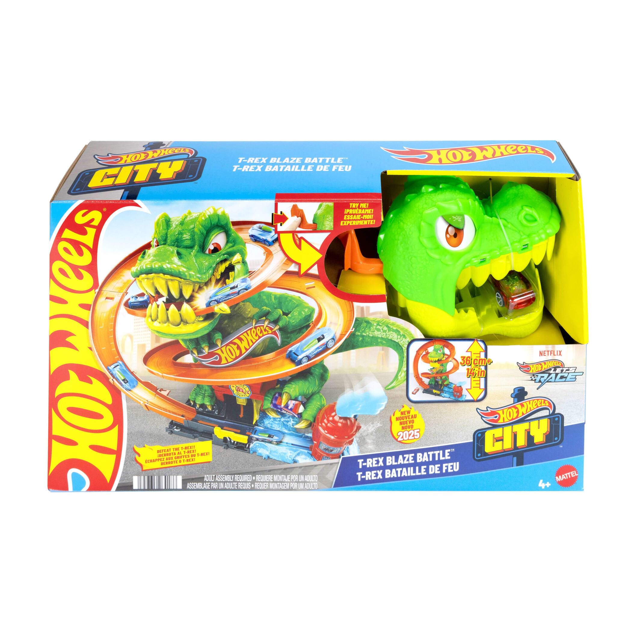 Hot Wheels City T-Rex Blaze Battle Playset with 1:64 Scale Toy Car - Ages 4+ 7