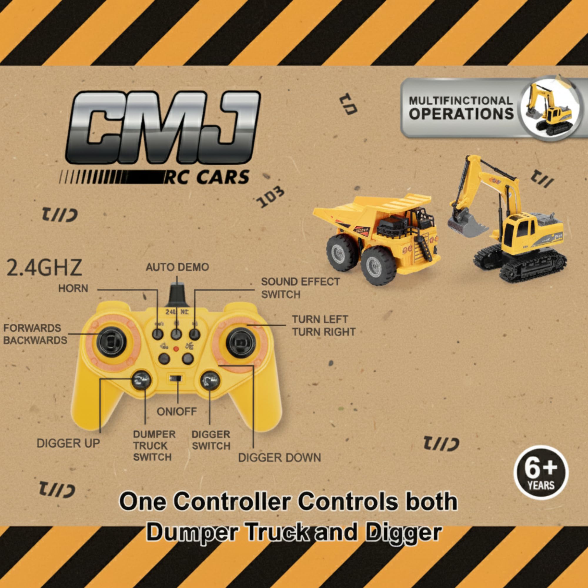 CMJ RC Cars Digger + Dumper RC Set - Twin Pack Excavator & Dump Truck | 1:24 Scale